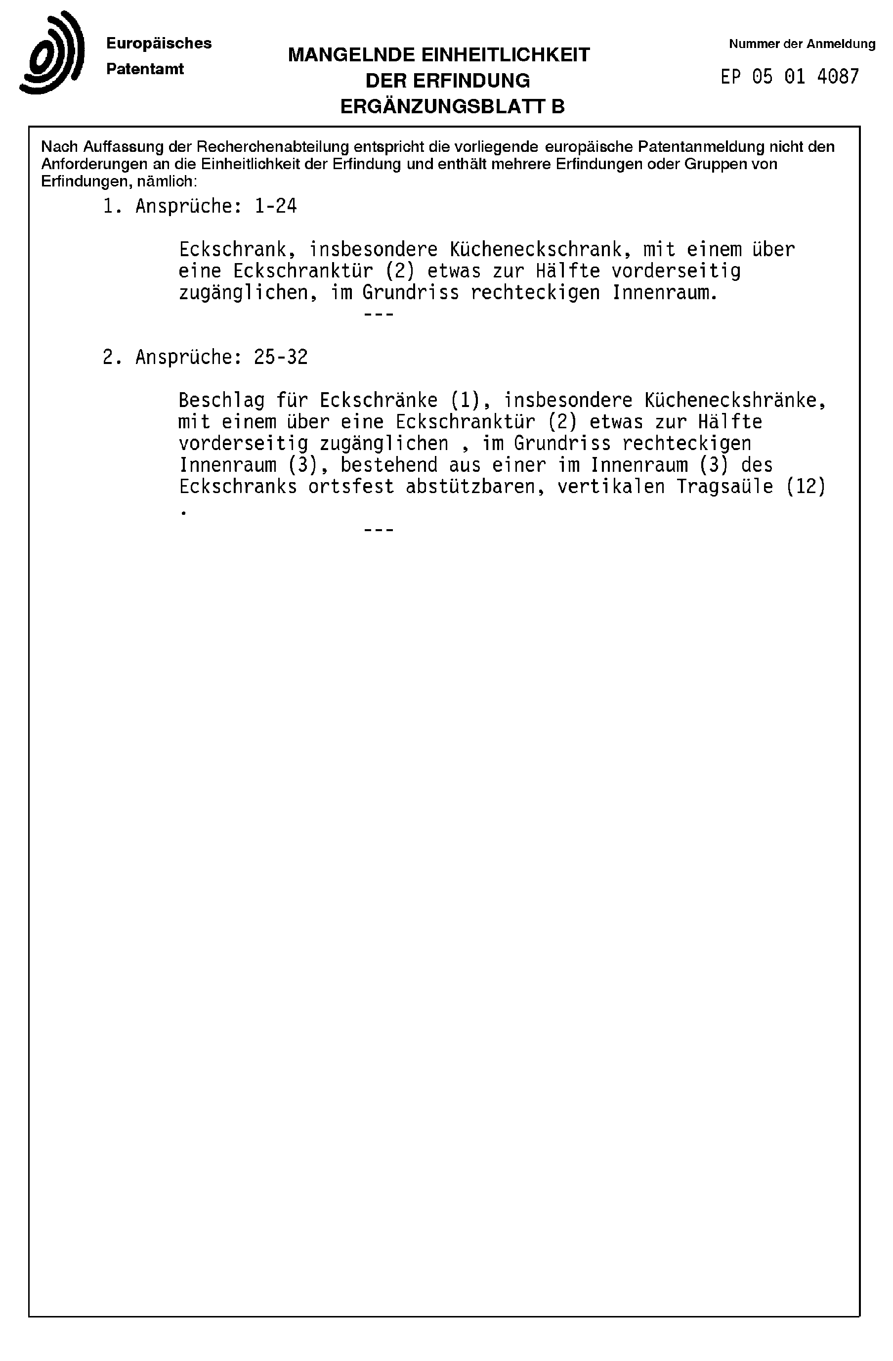 {Kücheneckschrank
98} Patent EP1616503A3 - Eckschrank, insbesondere Kücheneckschrank ... | {Kücheneckschrank
98}