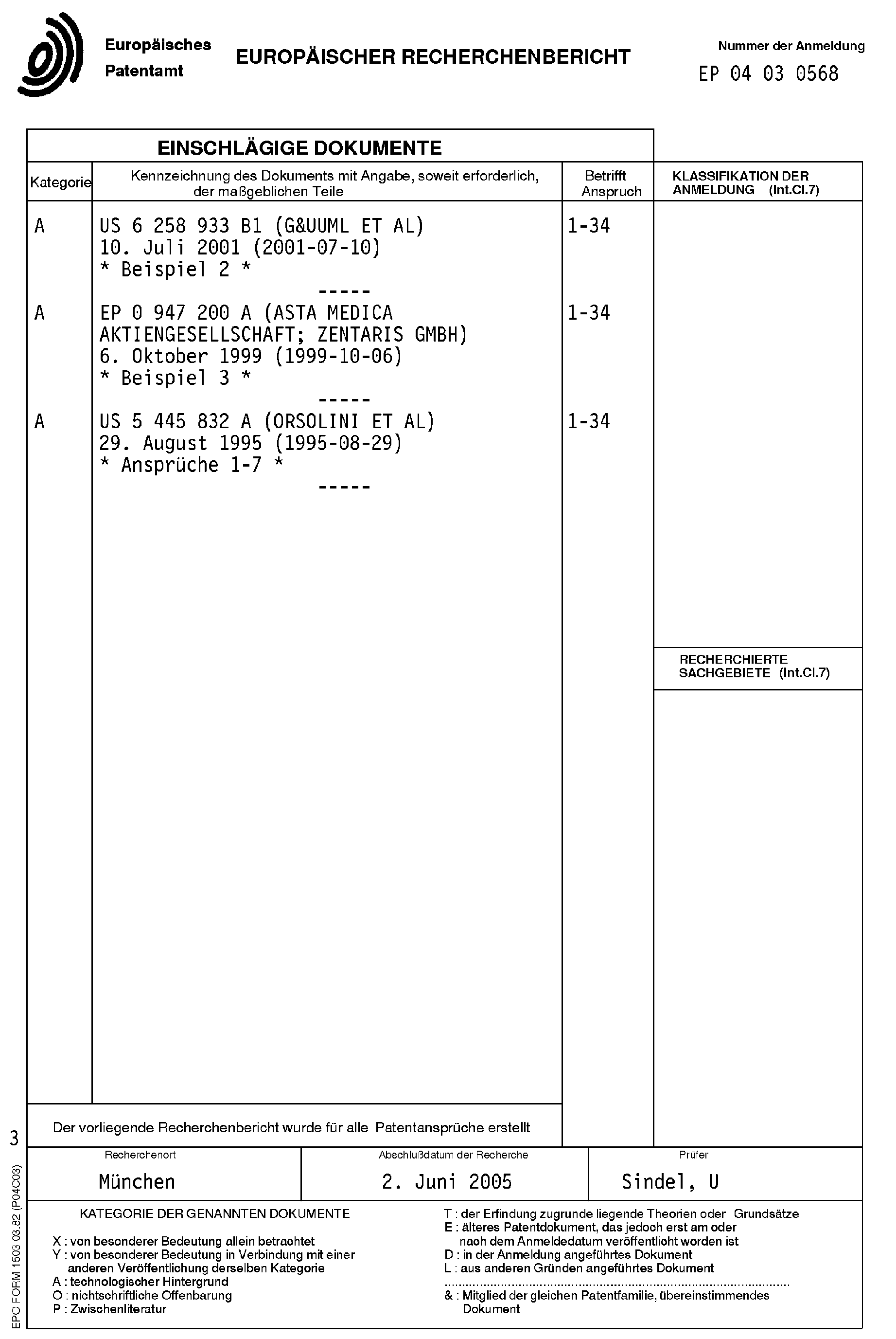 Patent EP1674082A1 - Process for the manufacture of Patent EP1674082A1 - Process for the manufacture of