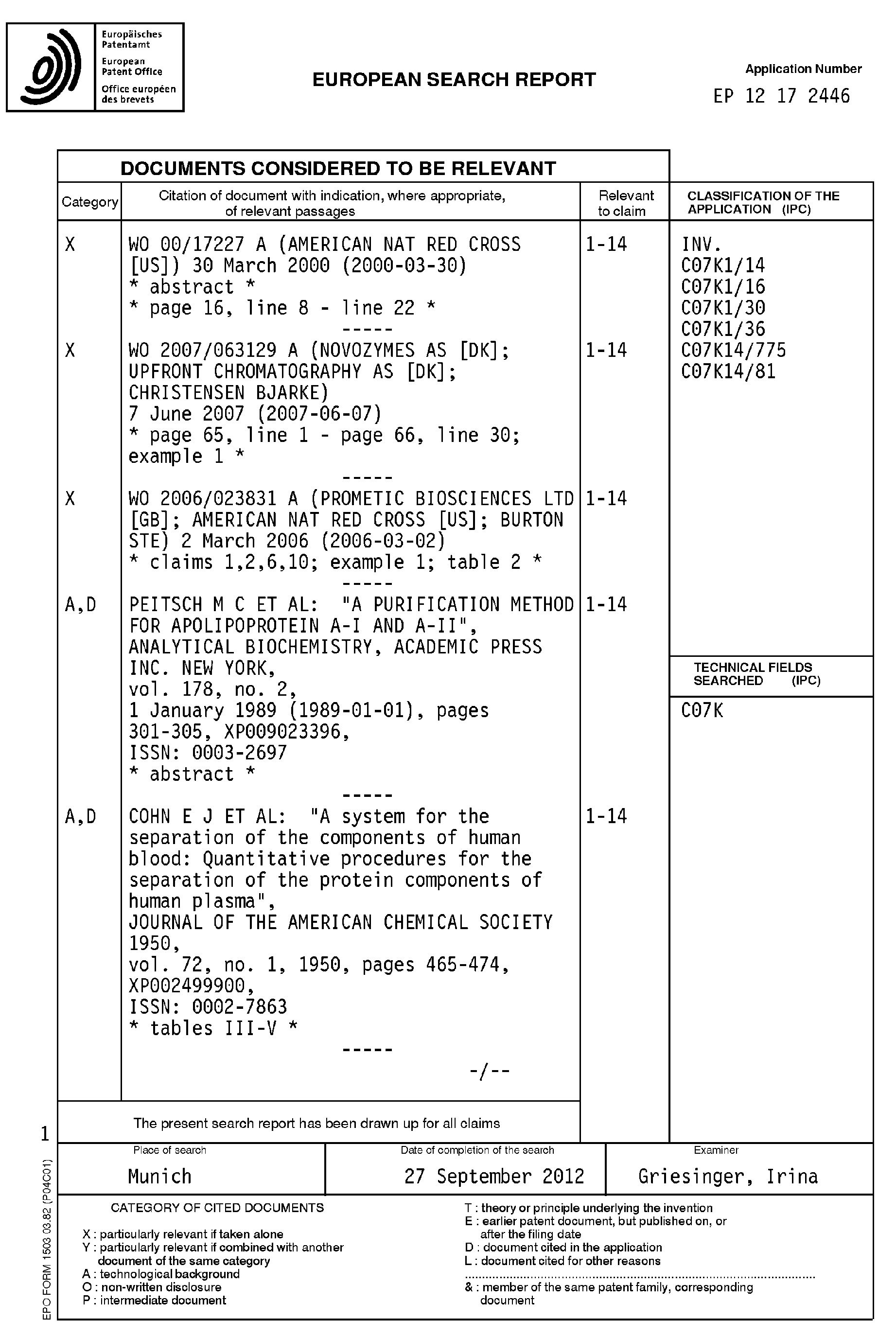 Patent EP2522674A1 - Methods for purification of alpha-1 Patent EP2522674A1 - Methods for purification of alpha-1
