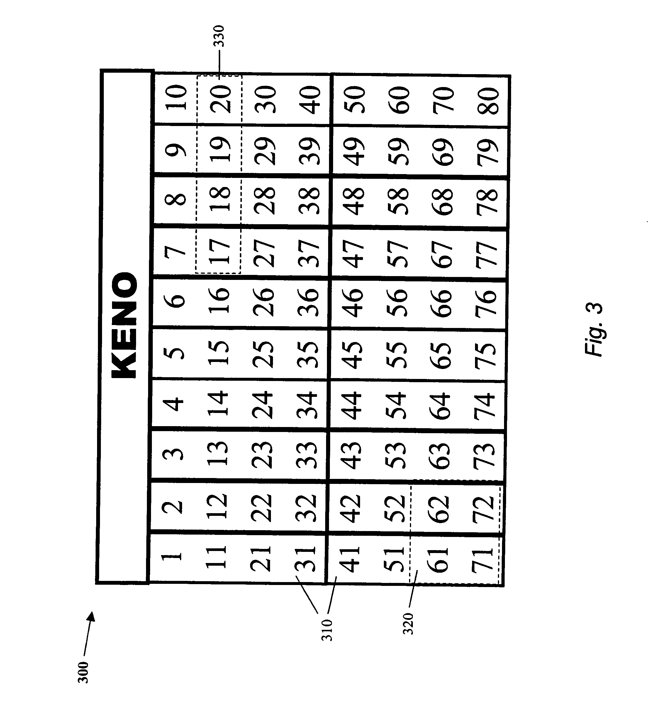 Keno game board