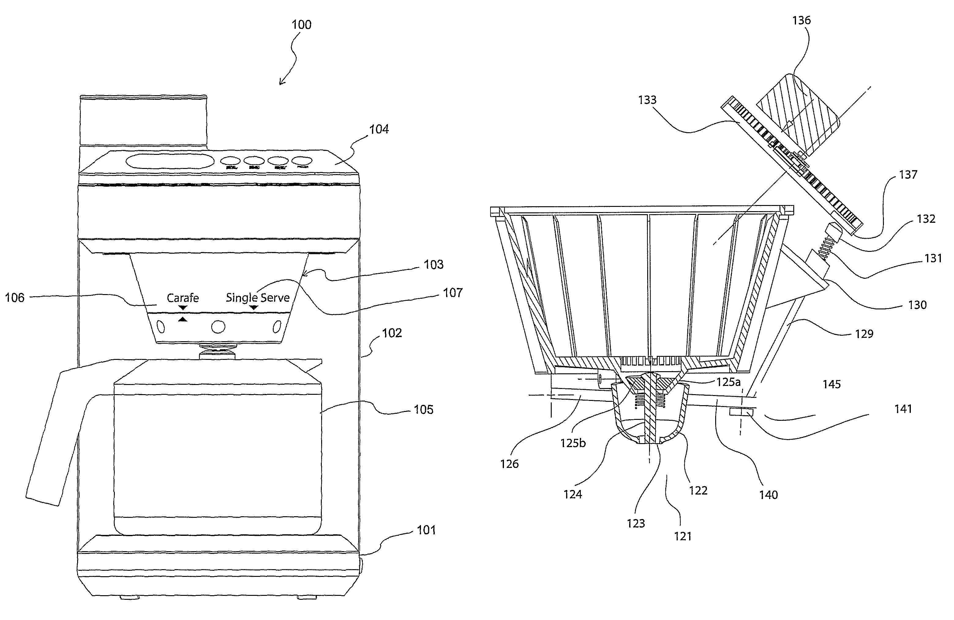 Patent US8635946 - Coffee maker with single serve setting - Google Patents