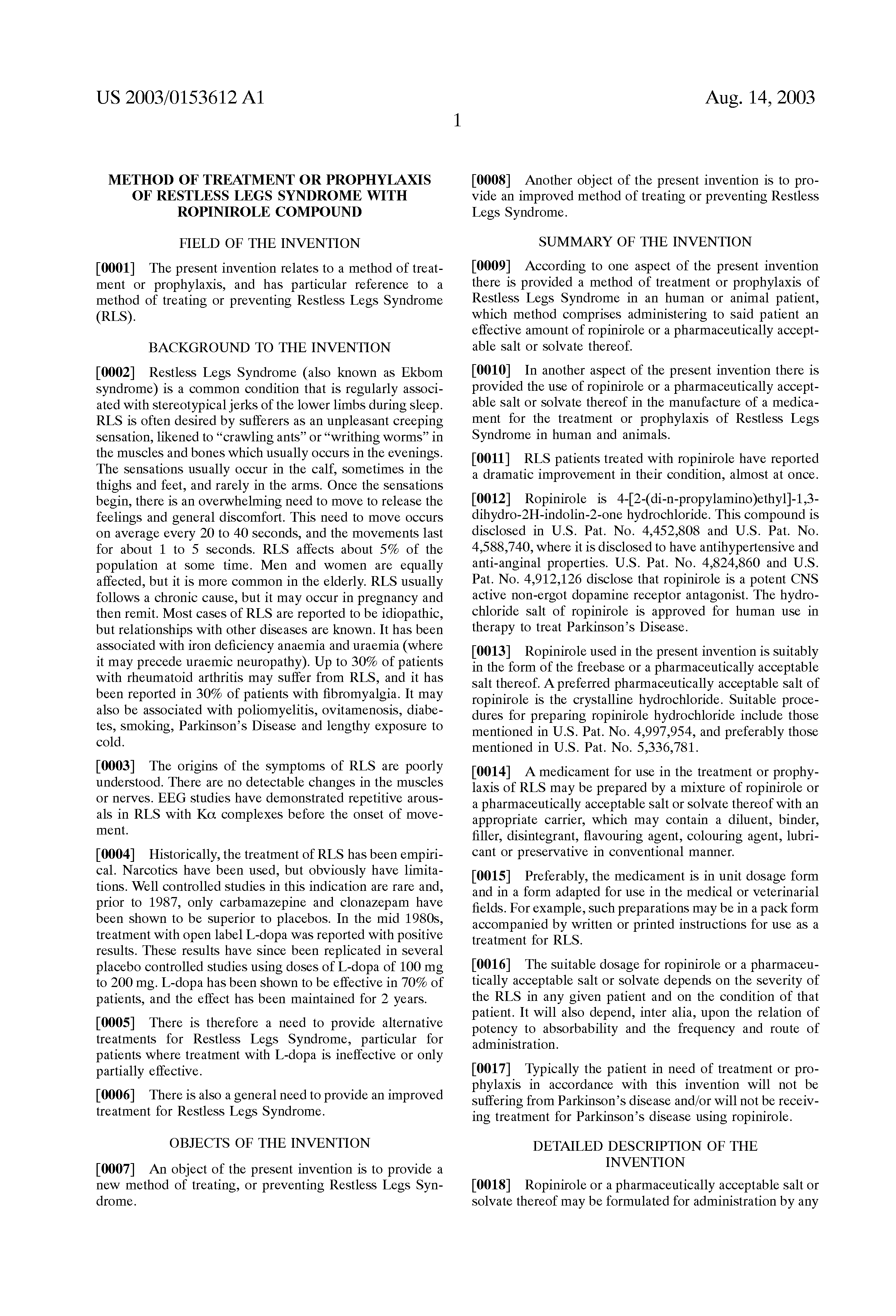 Ropinirole For Restless Legs Syndrome