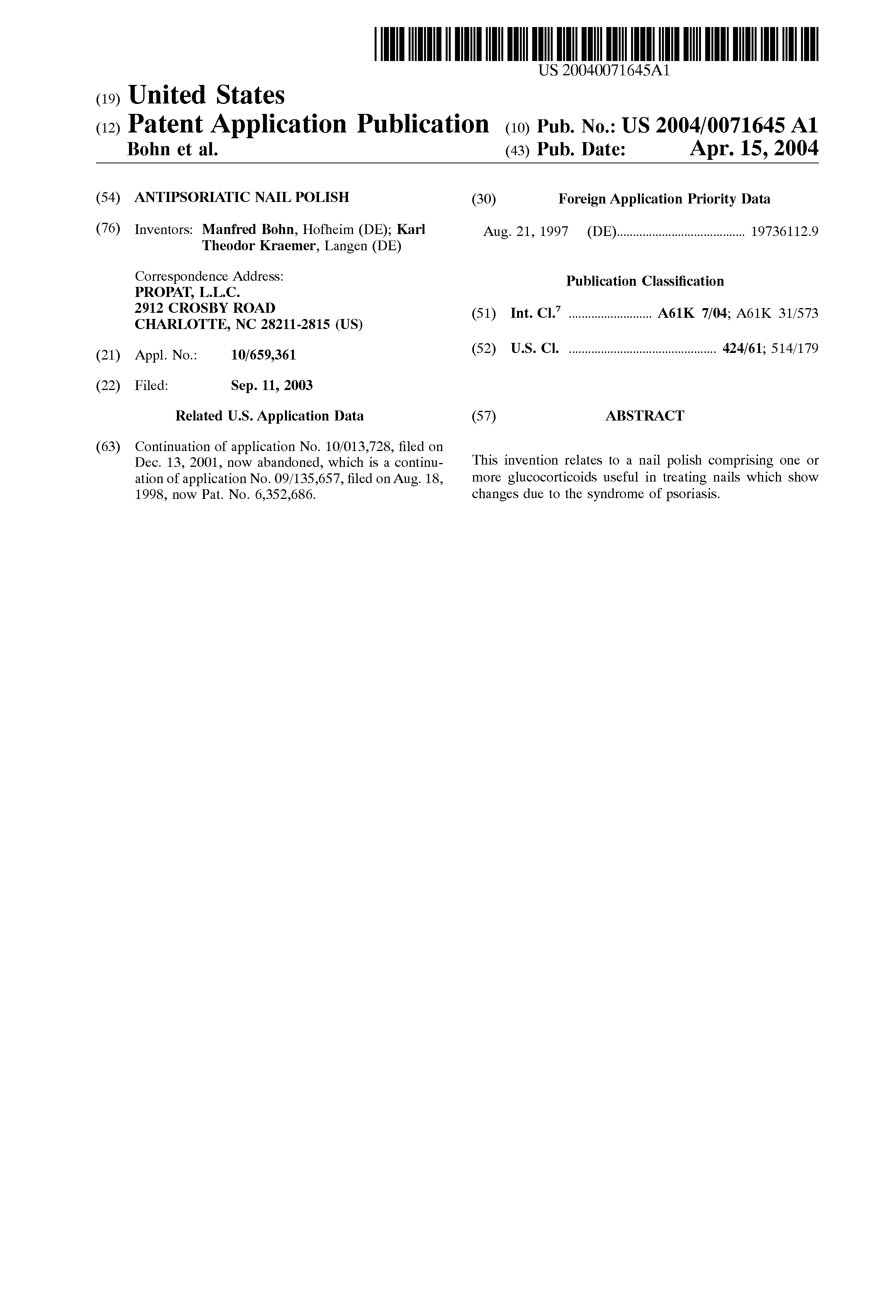 Patent US20040071645 - Antipsoriatic nail polish - Google Patent US20040071645 - Antipsoriatic nail polish - Google