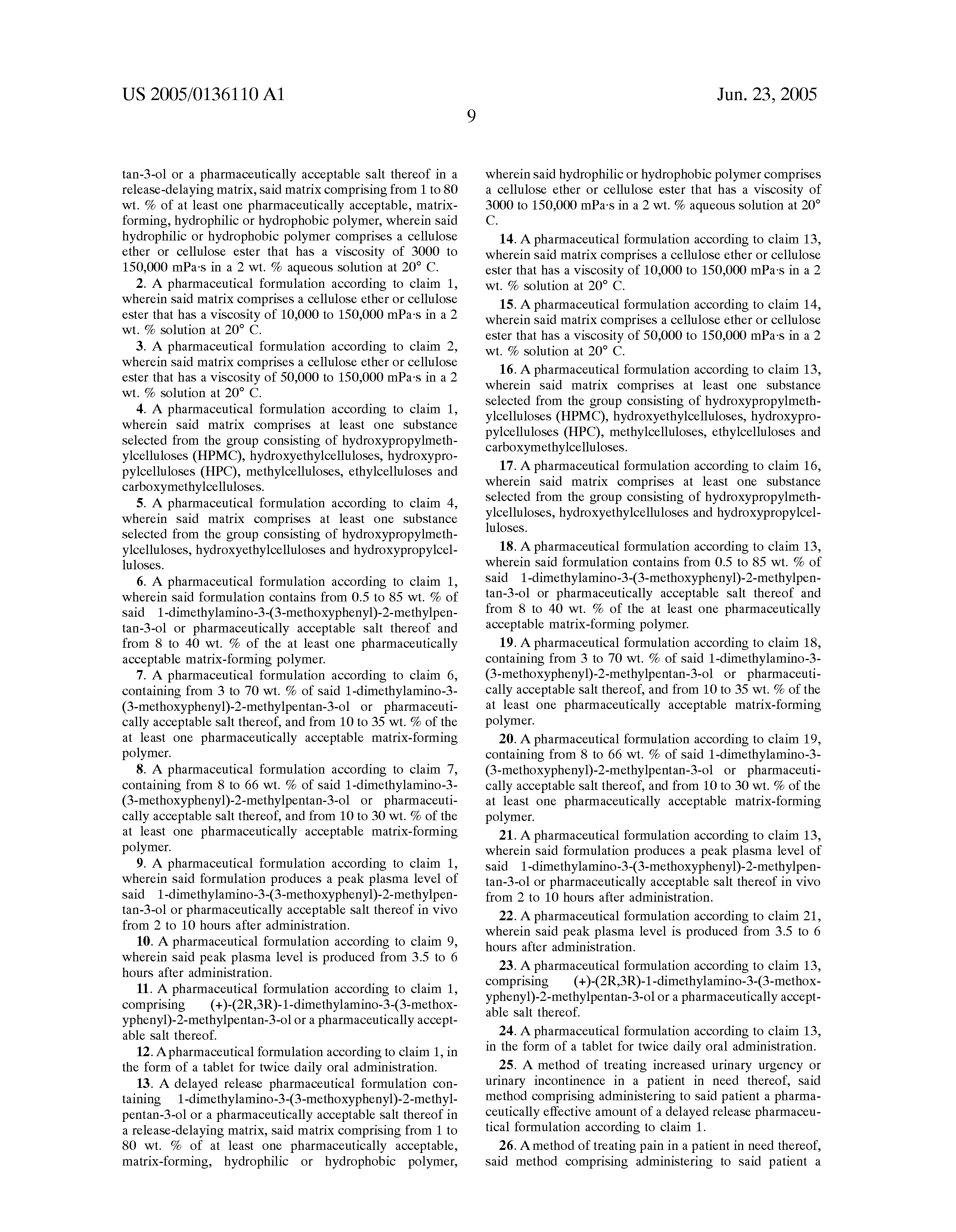 Patent US20050136110 Delayed release pharmaceutical composition containing 1 dimethy lamino 3 Patent US20050136110 Delayed release pharmaceutical composition containing 1 dimethy lamino 3