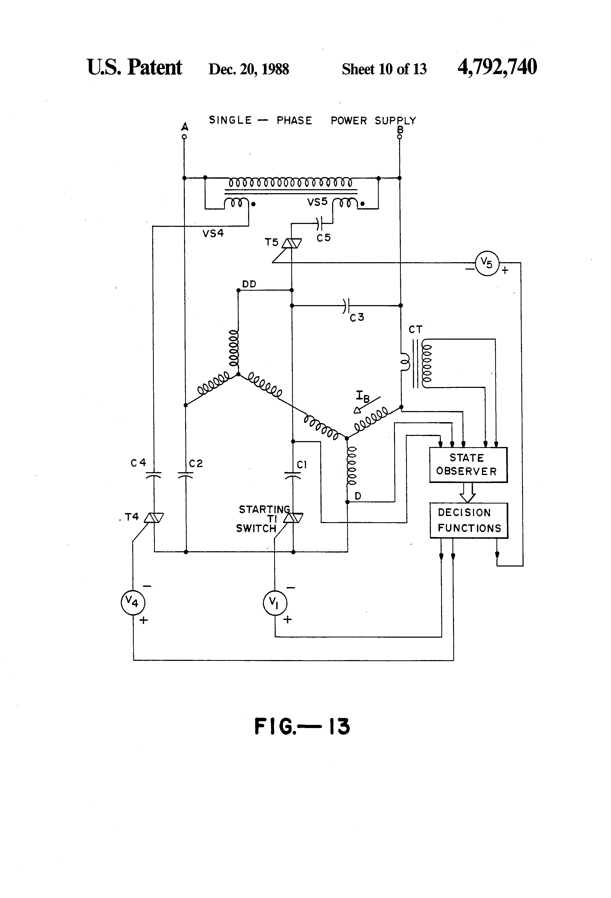 Patent US4792740 - Three-phase induction motor with single phase power