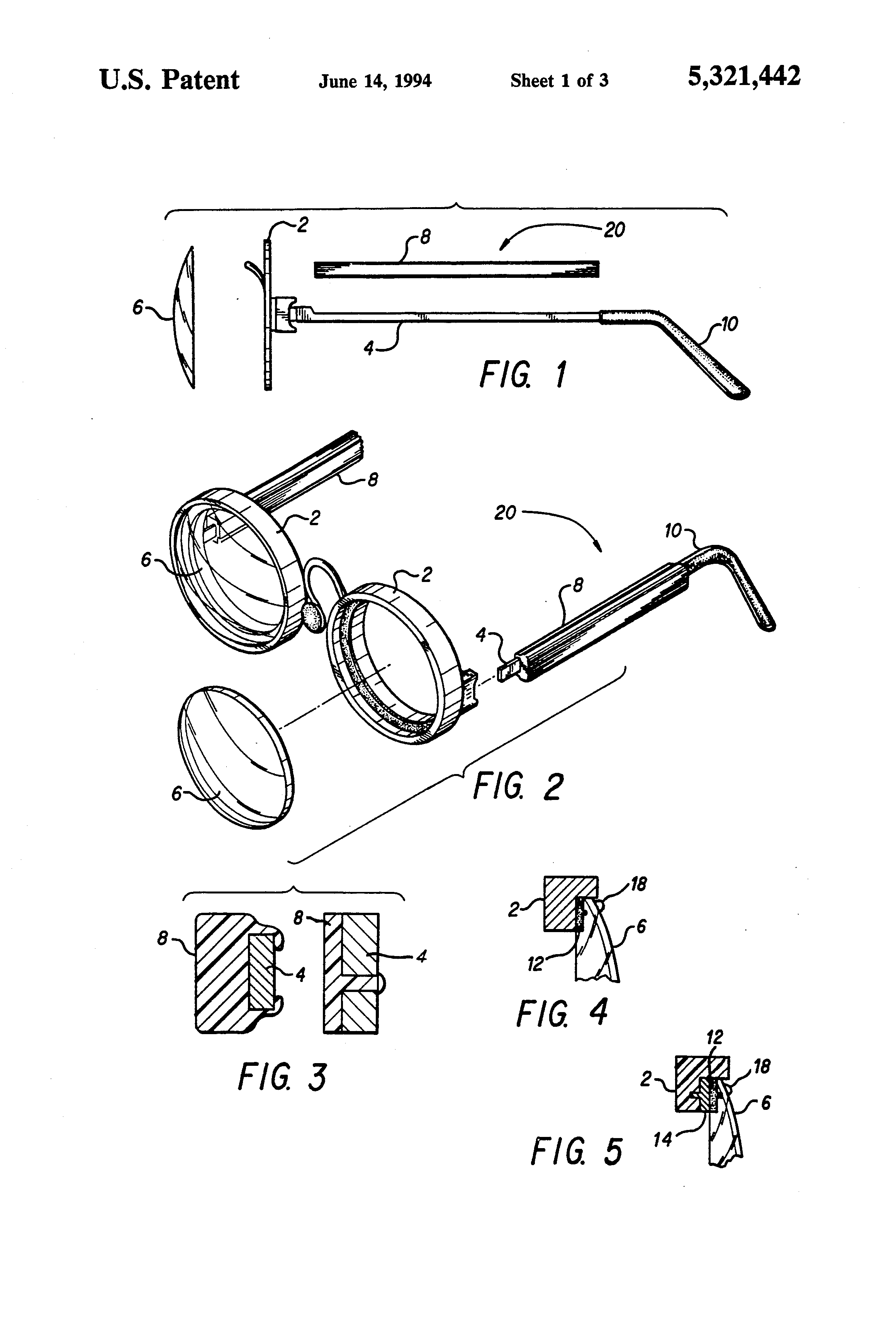 Patent US5321442 - Eyeglasses with detachable lenses ...