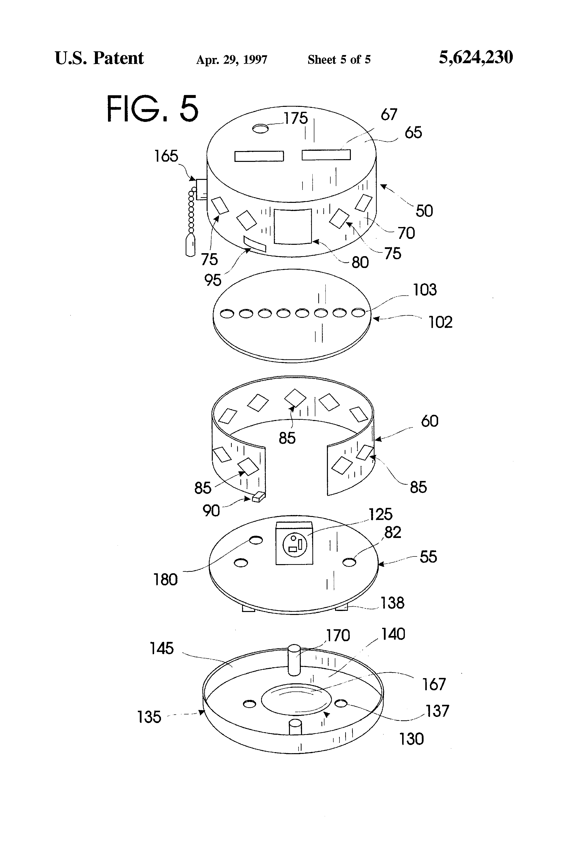 Patent Us5624230 Ceiling Fan Air Freshener Diffusion Device Patent Drawing