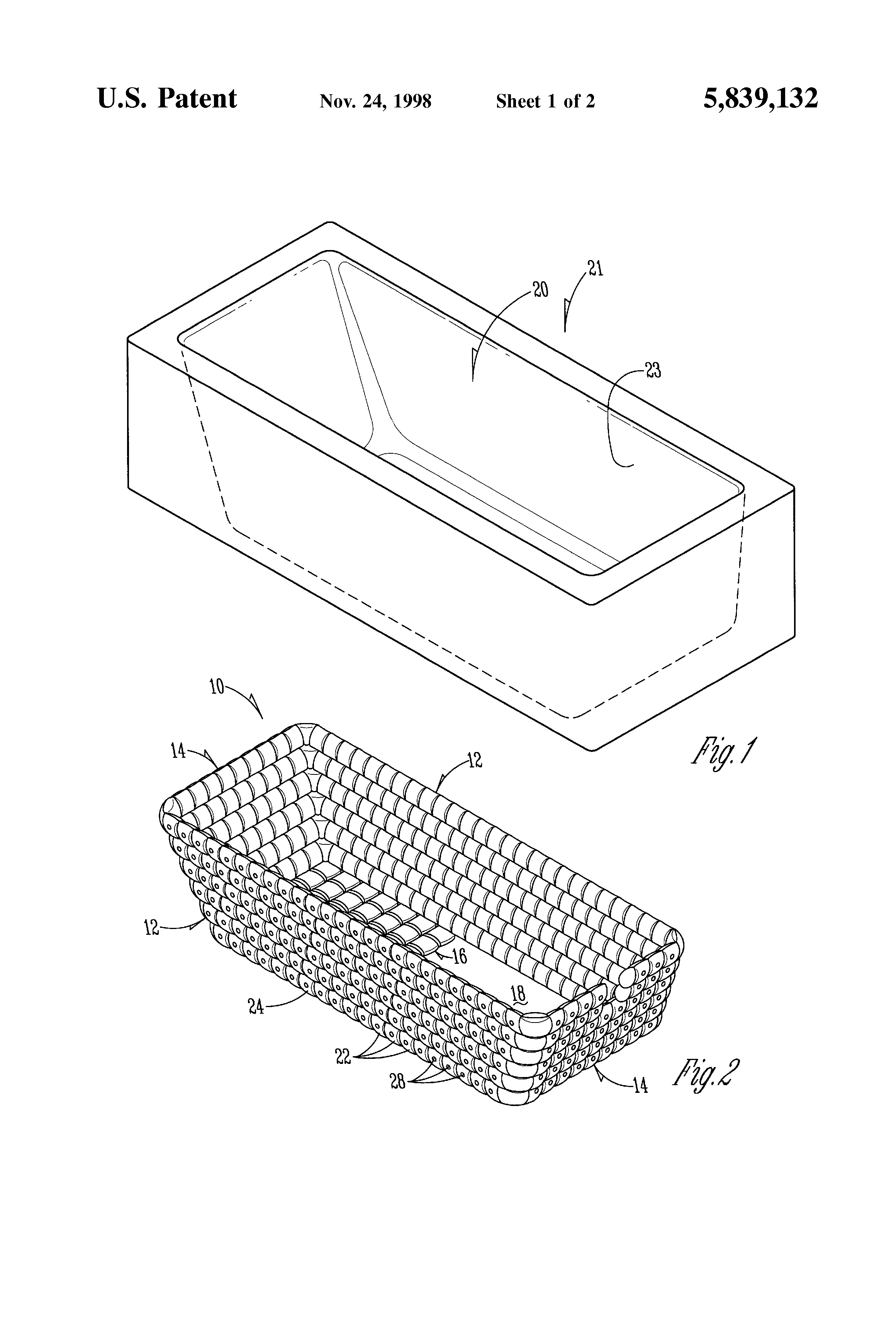 Patent Us5839132 Inflatable Bathtub Liner Google Patents Patent Drawing