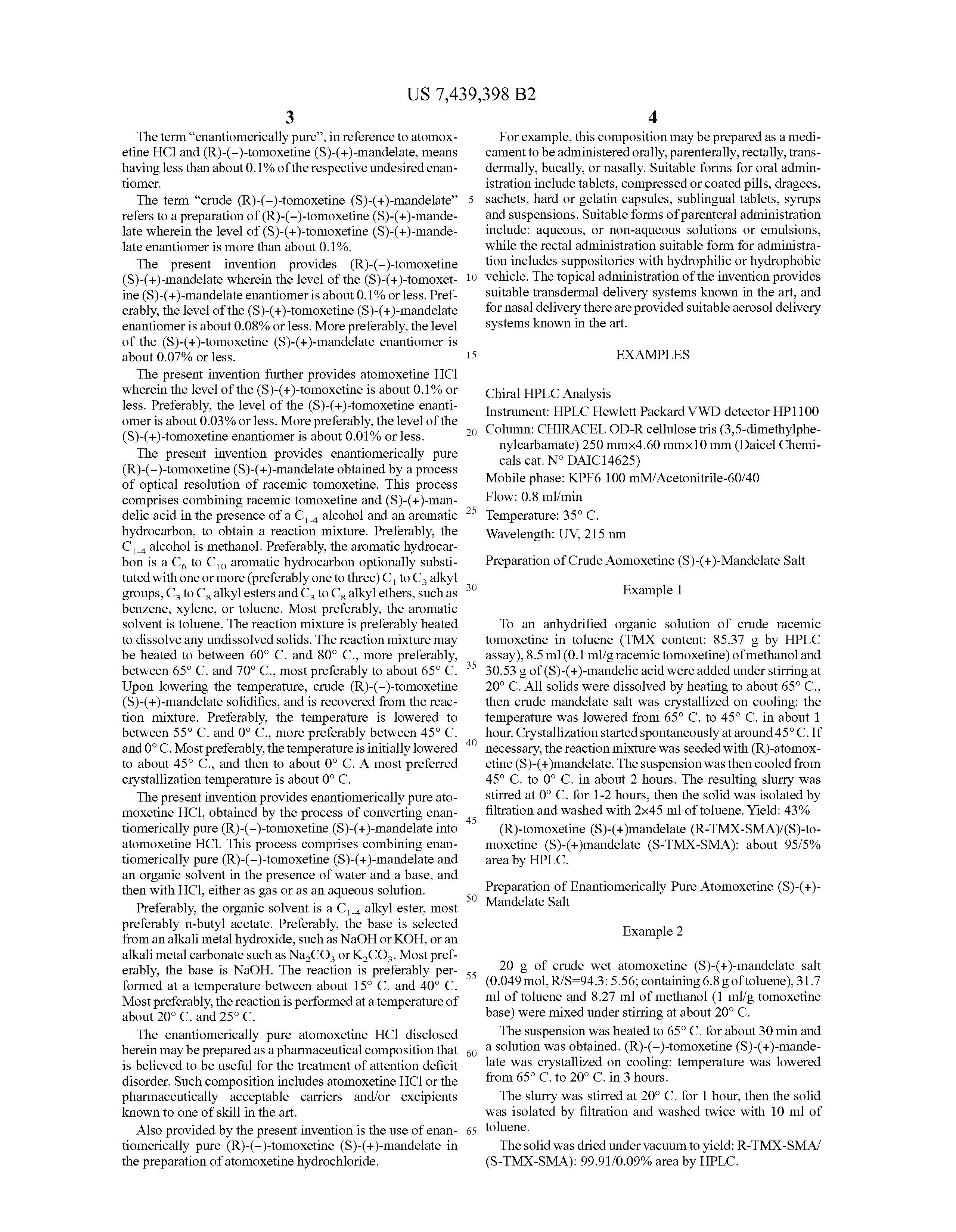 Atomoxetine Hydrochloride Patent