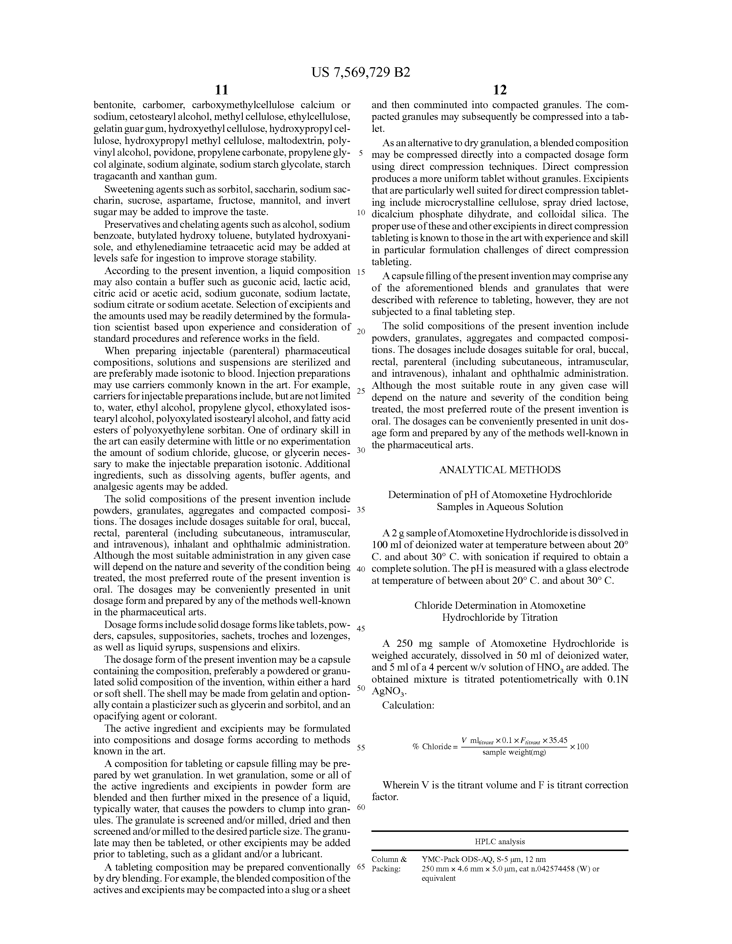 Atomoxetine Hydrochloride Patent