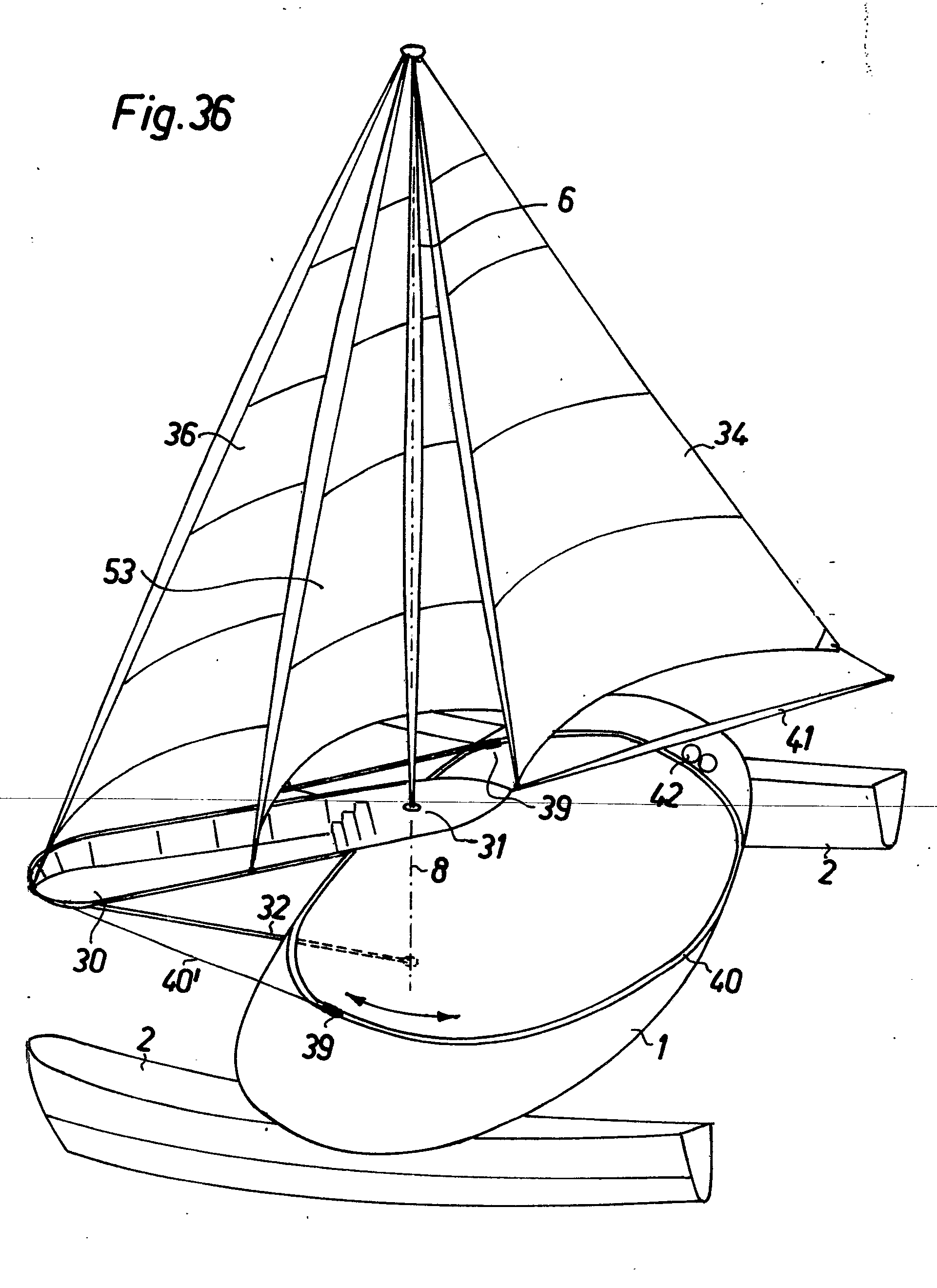 boat with multiple hulls using sails