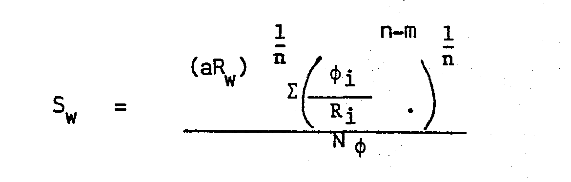 Patent Ep0141510a2 Method For Determining Oil Saturation In A Equating The Sw Of Equation 9 With 8 And Solving For Re Results In A Weighted Average Individual Resistivity Measurements Over