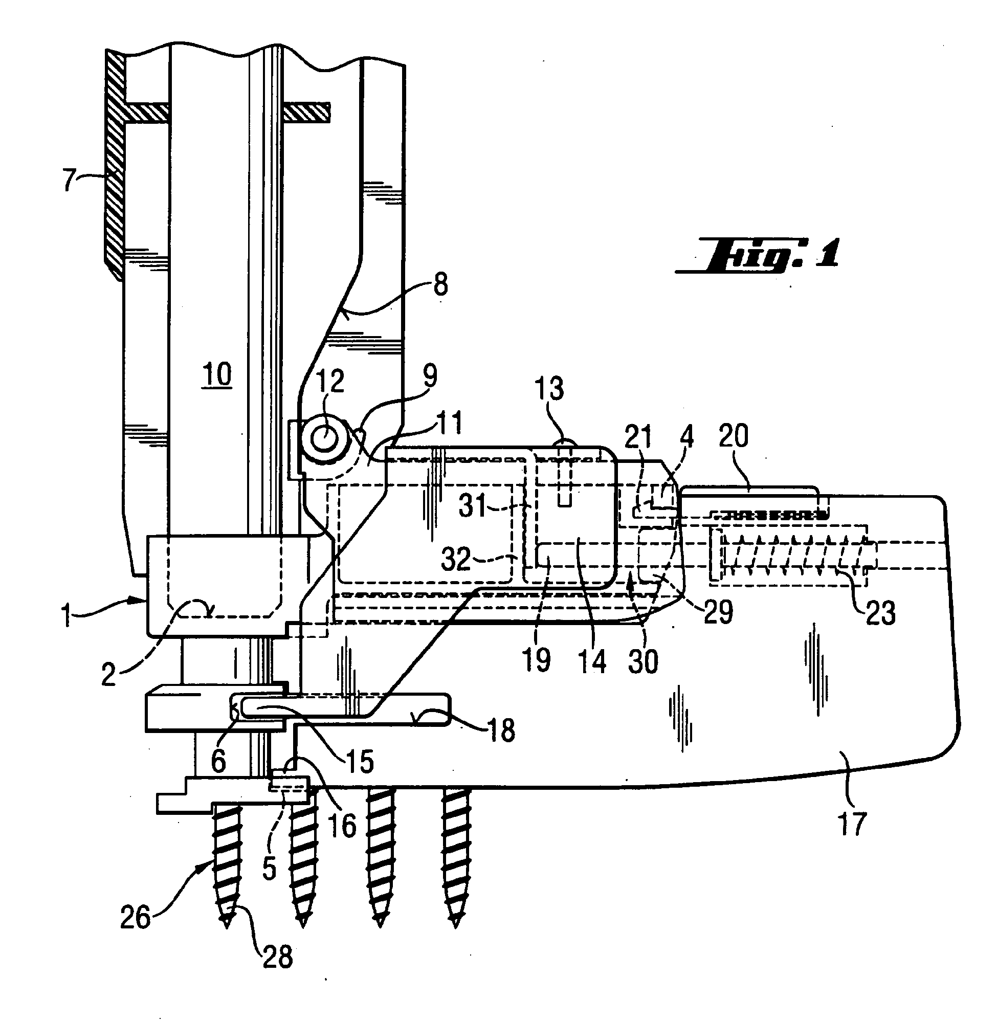fastening device for screws on stripcarrier