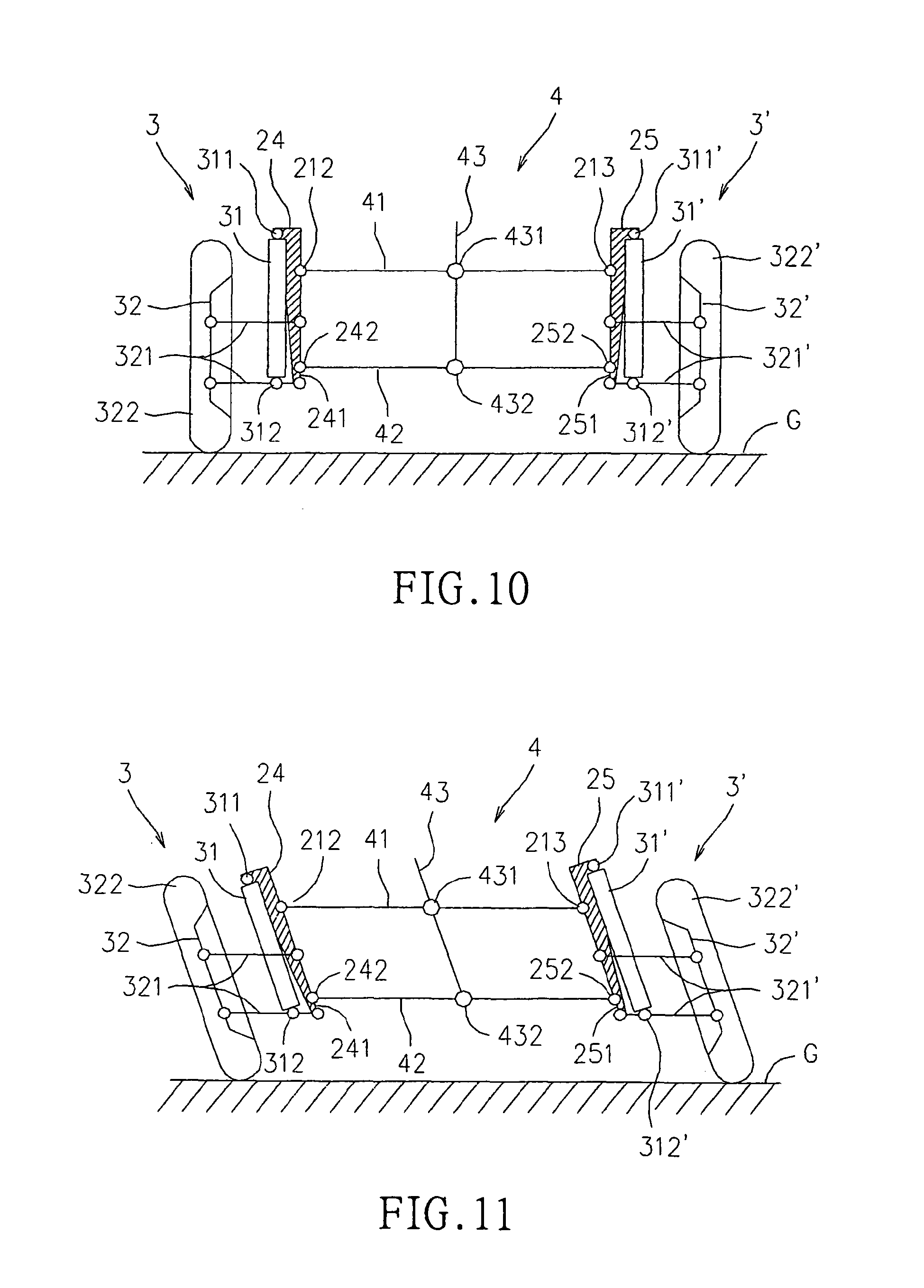 structure for enabling independently suspended wheels to lean
