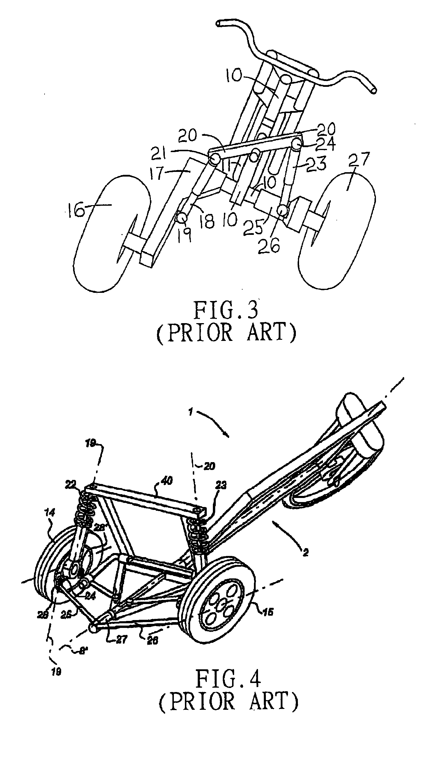 structure for enabling independently suspended wheels to lean