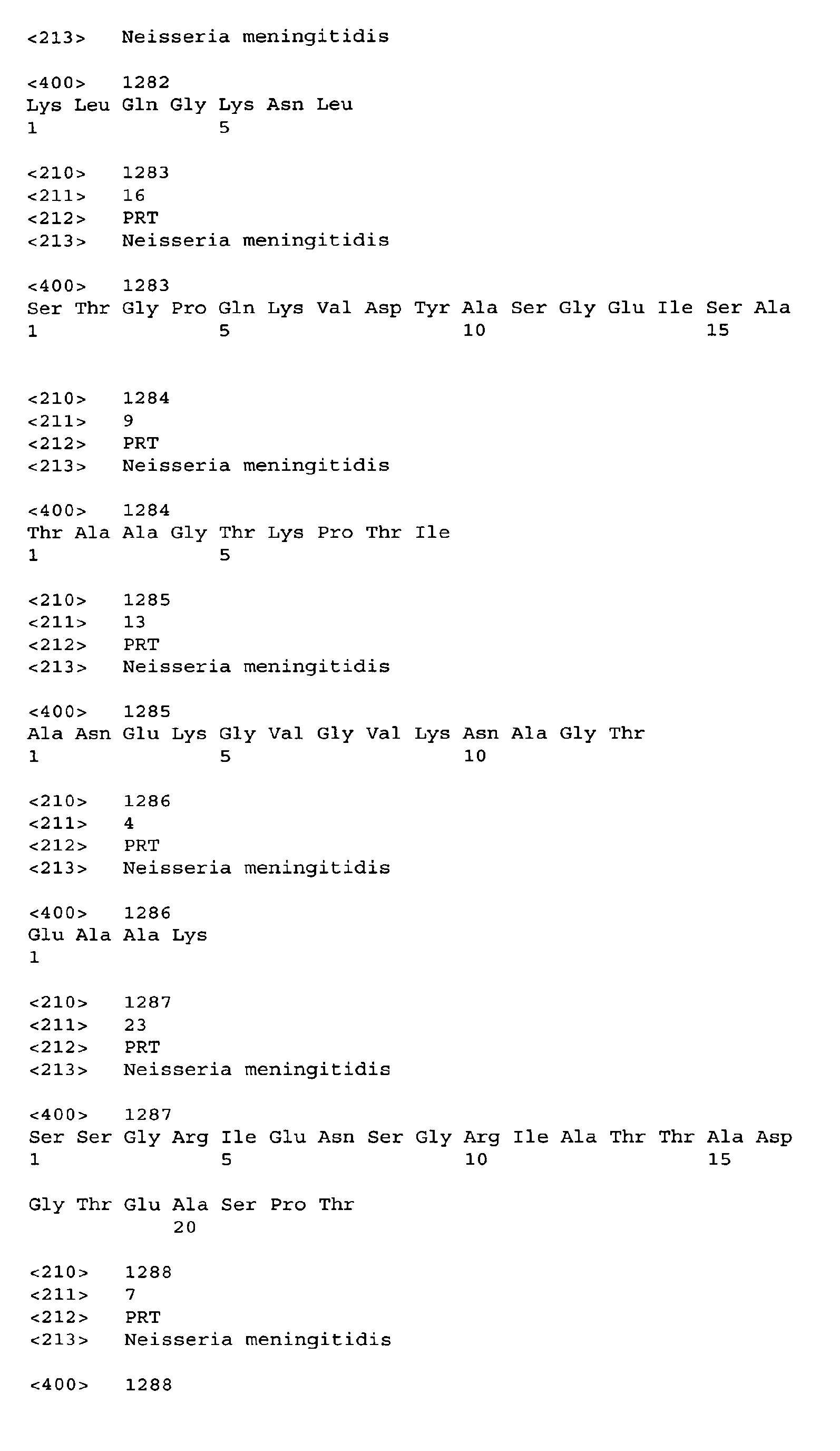 antigenic meningococcal peptides