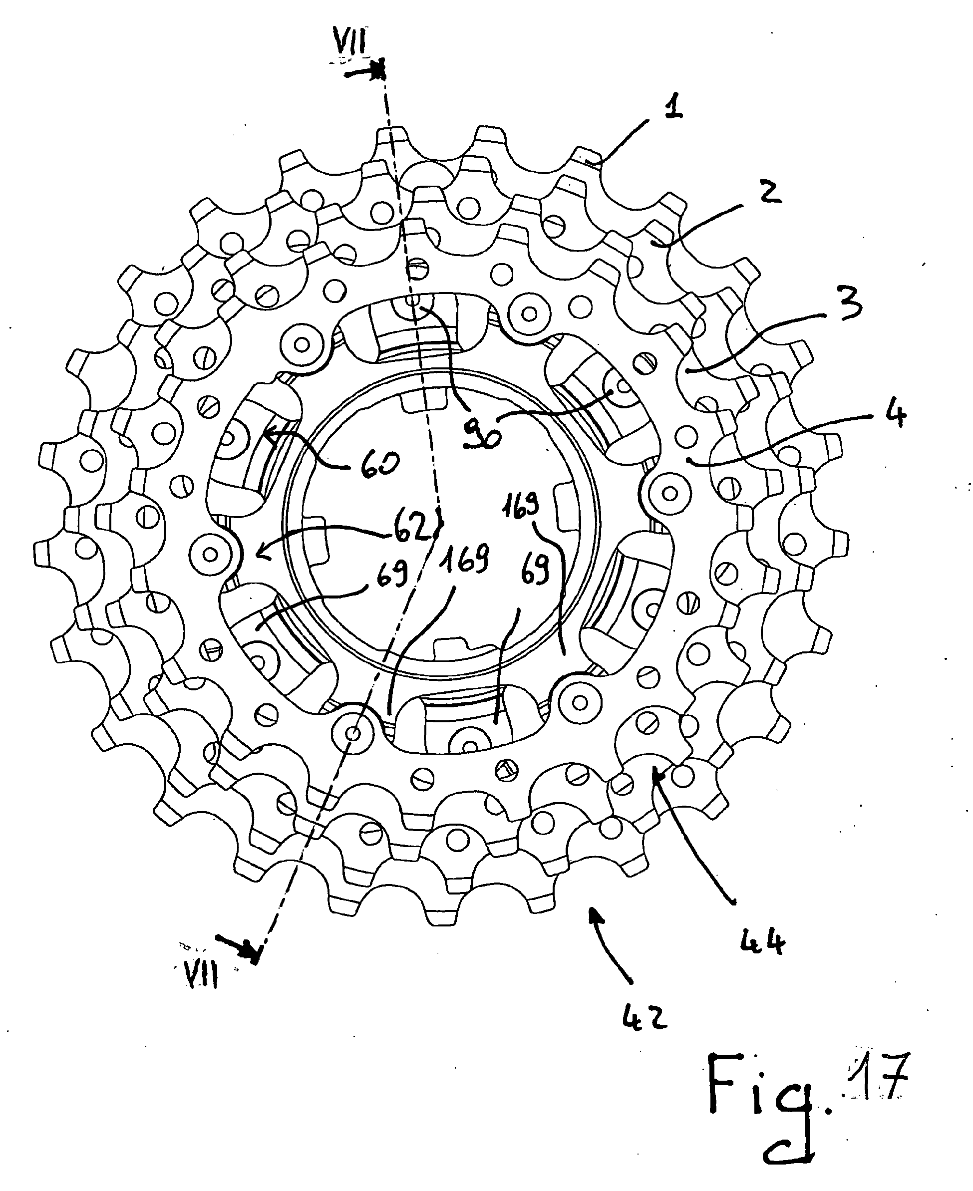 assembly of toothed wheels for a bicycle