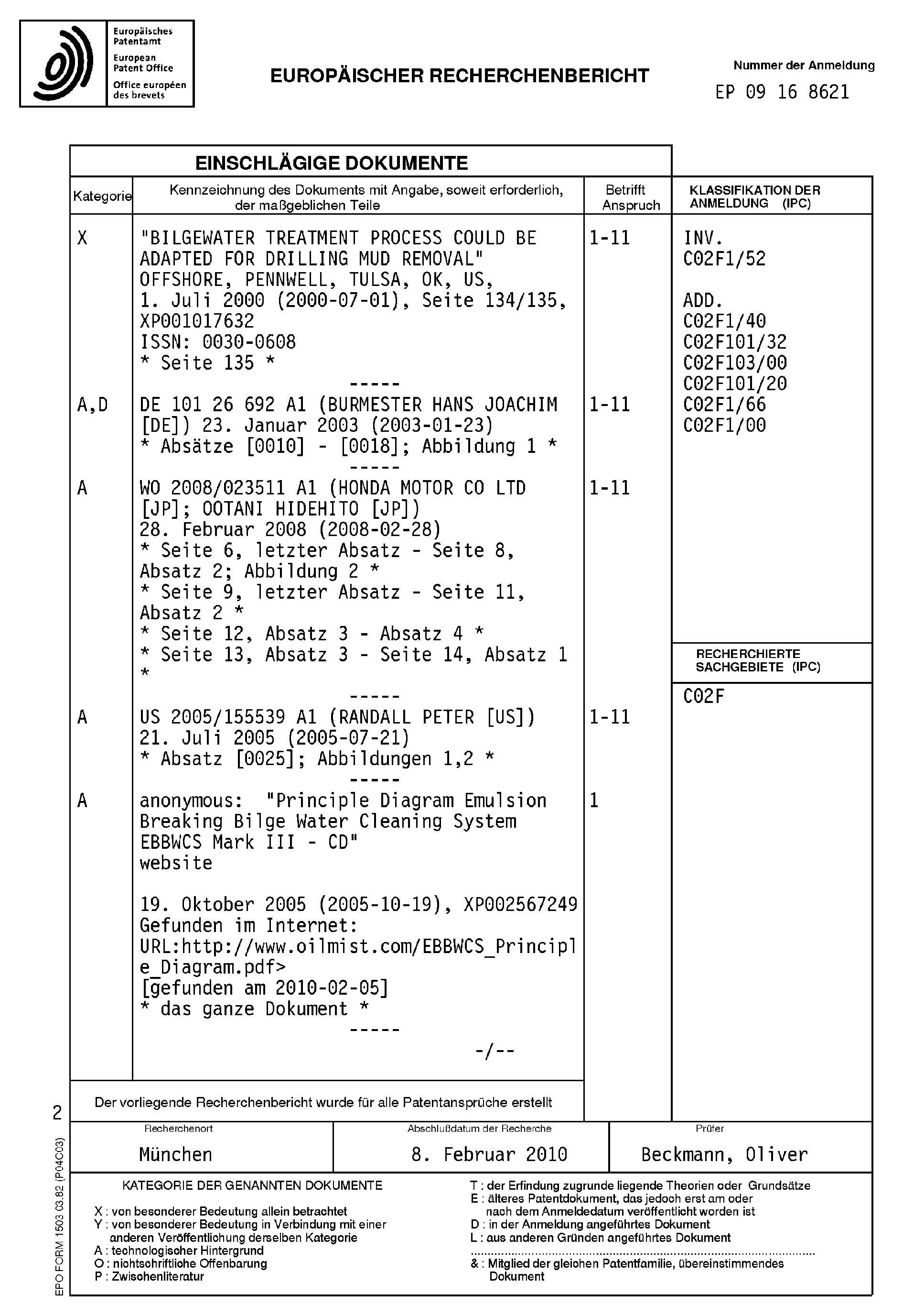 method for treating bilge water from maritime operation