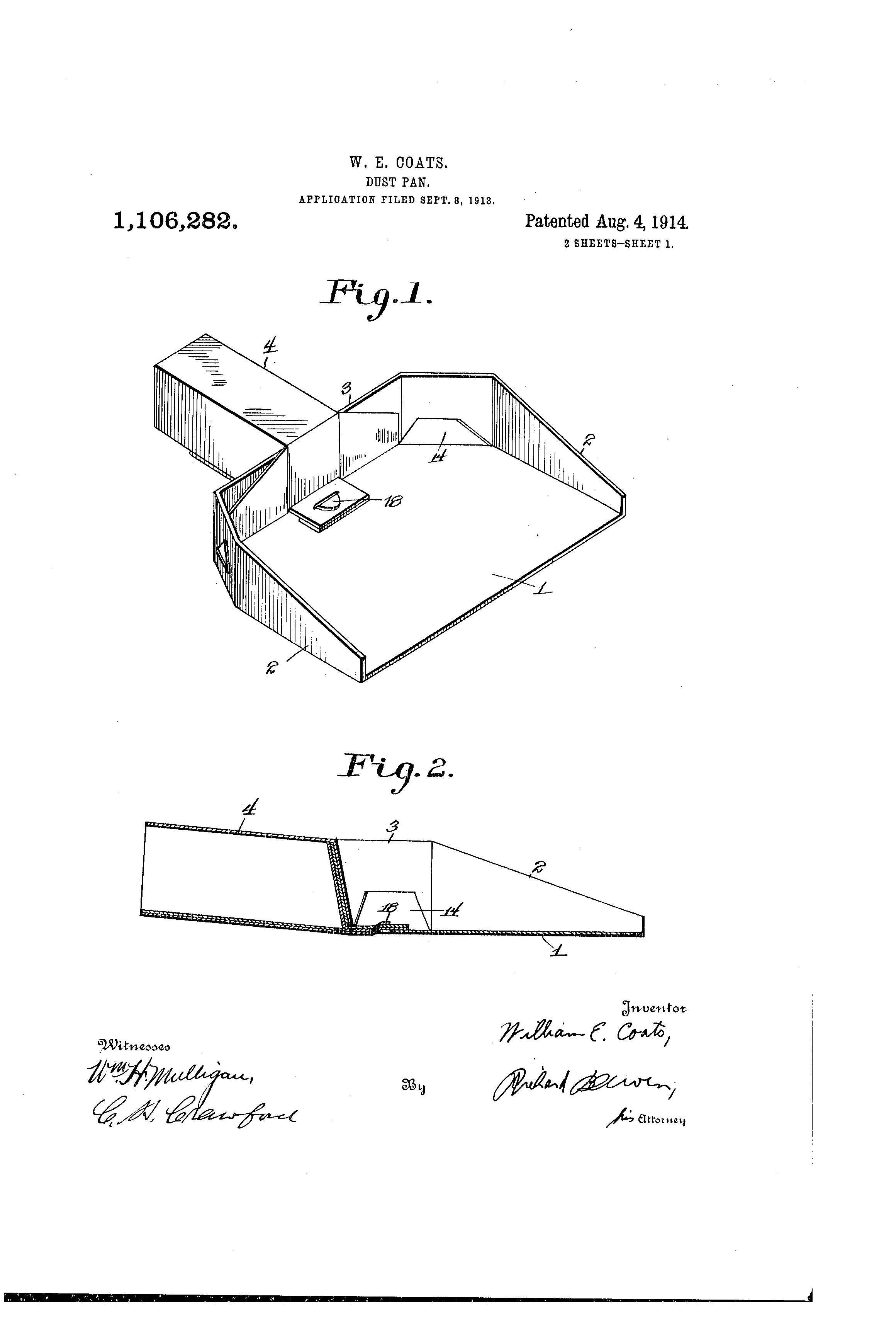 Patent US1106282 Dustpan. Google Patents
