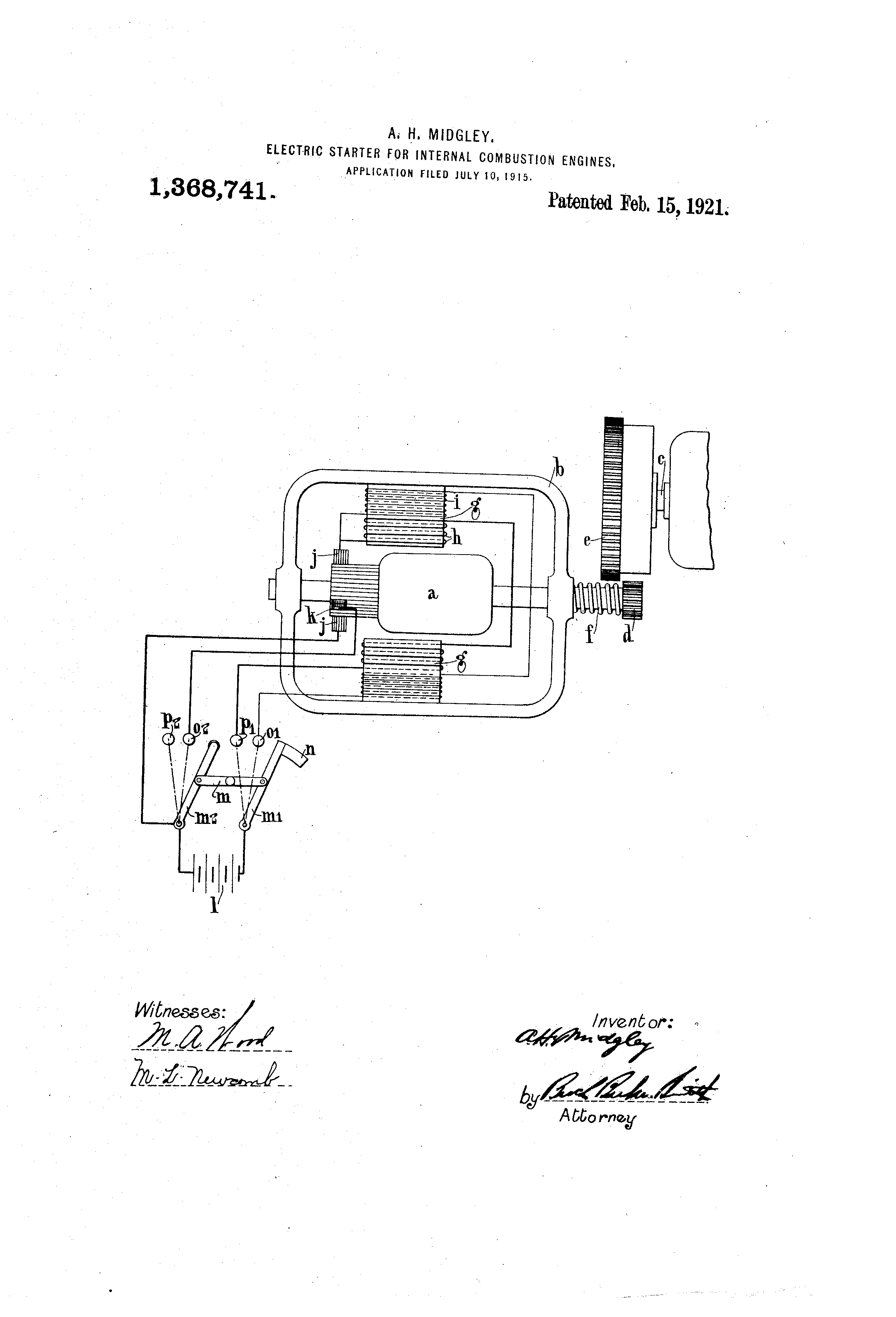Patent Us1368741 Electric Starter For Internal Combustion Engines Patent Drawing