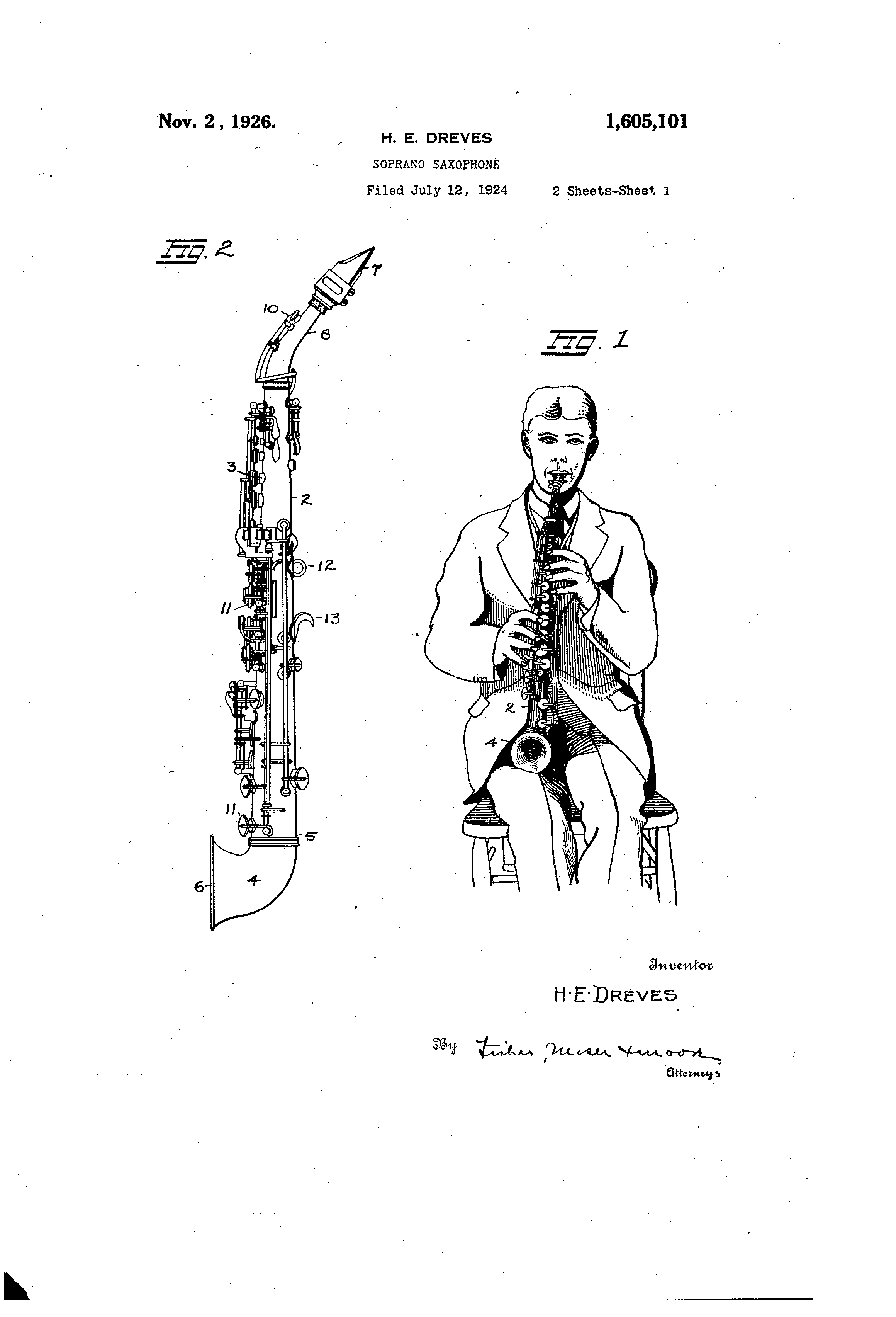 Patent US1605101 Soprano saxophone Google Patents