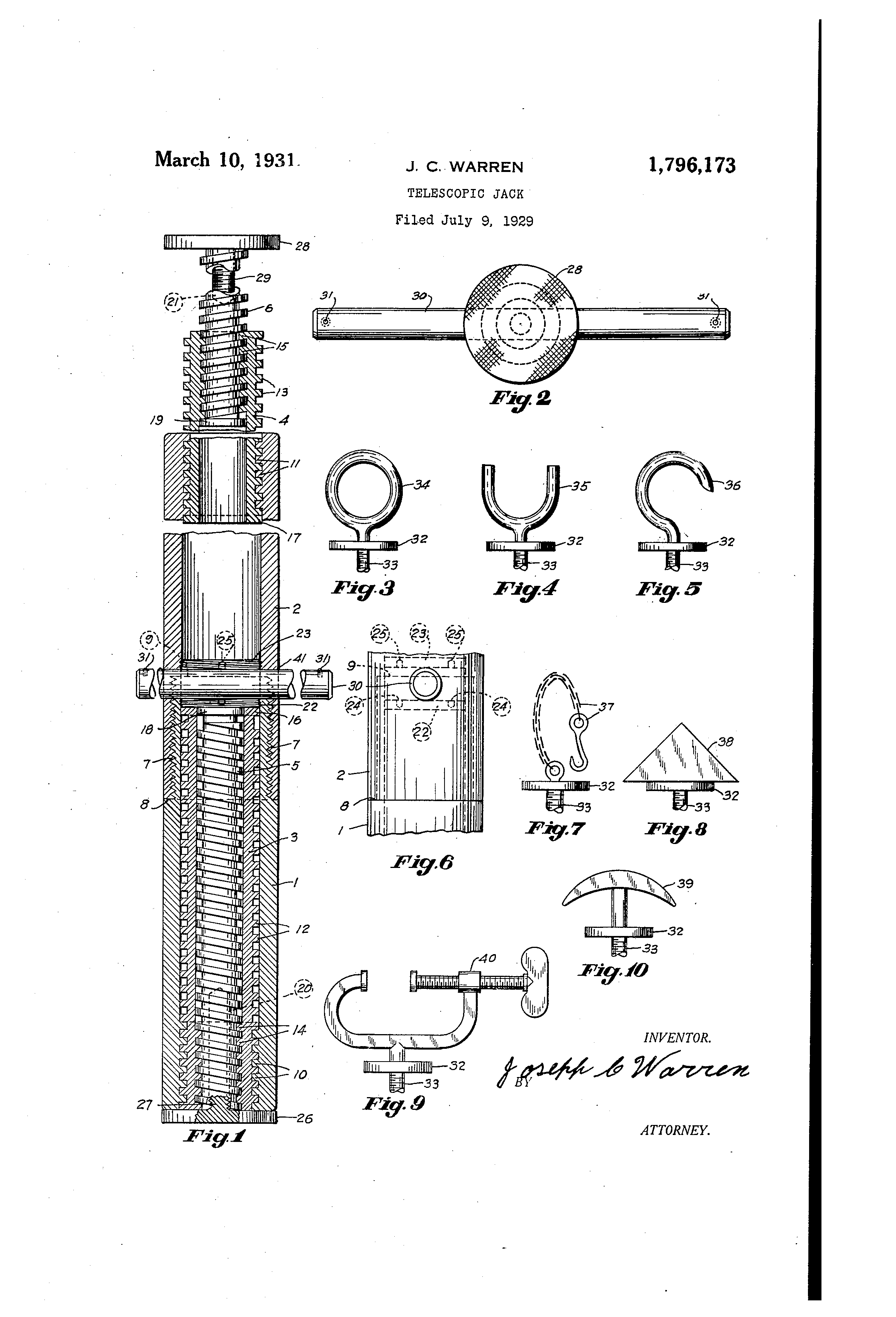 Patent US1796173 Telescopic jack Google Patents