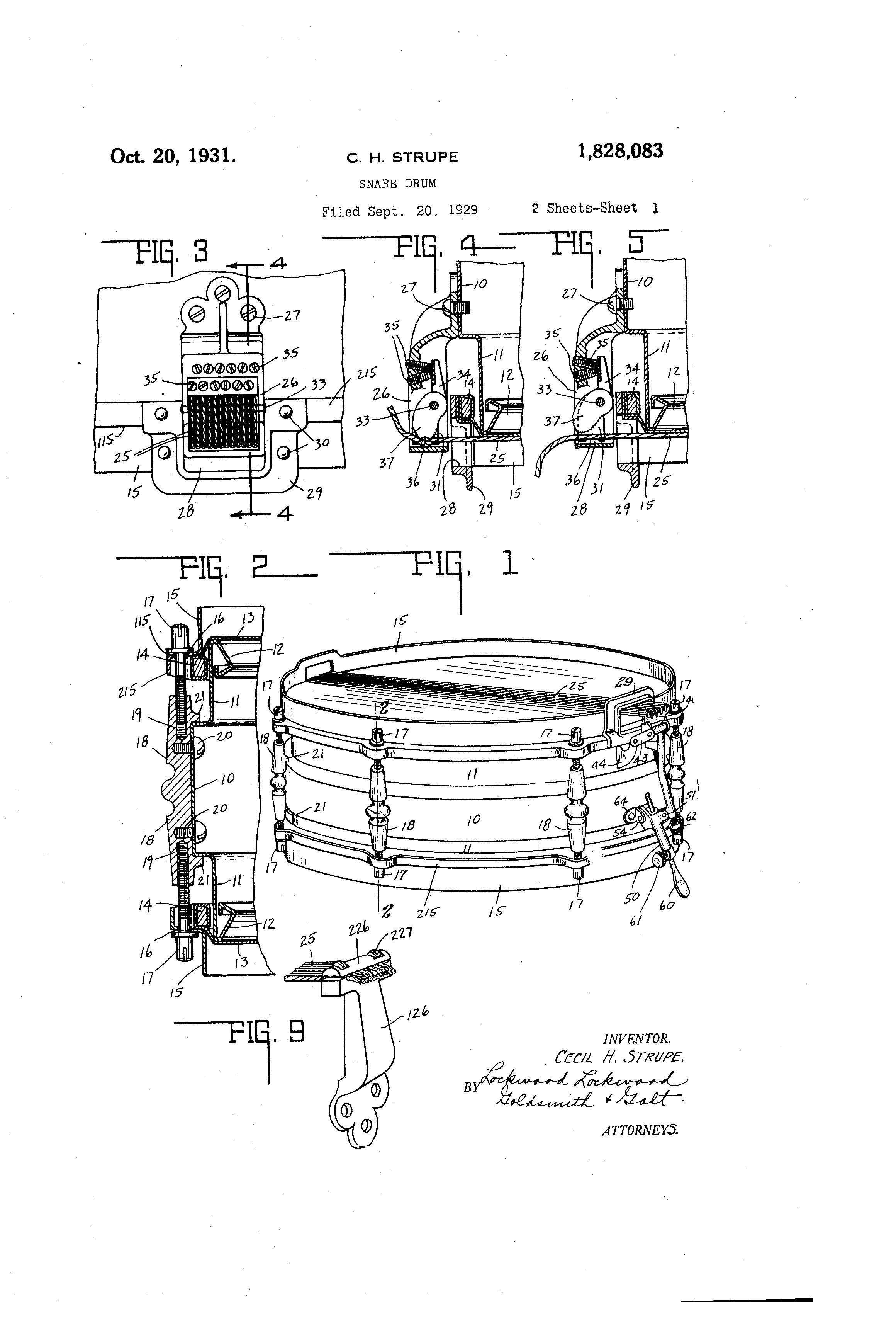 Patent US1828083 Snare drum Google Patents