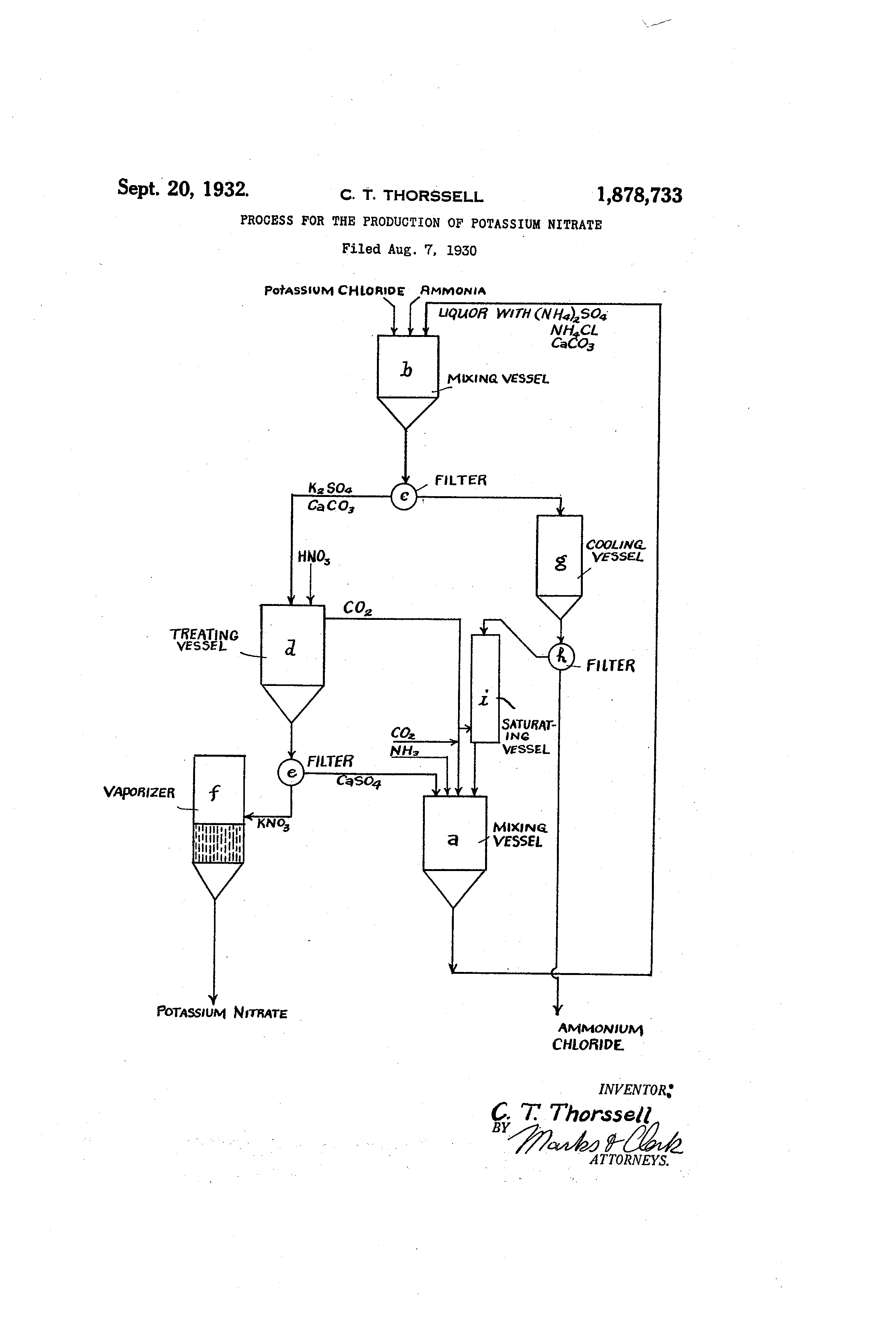 Patent Us1878733 Process For The Production Of Potassium Nitrate Patent Drawing