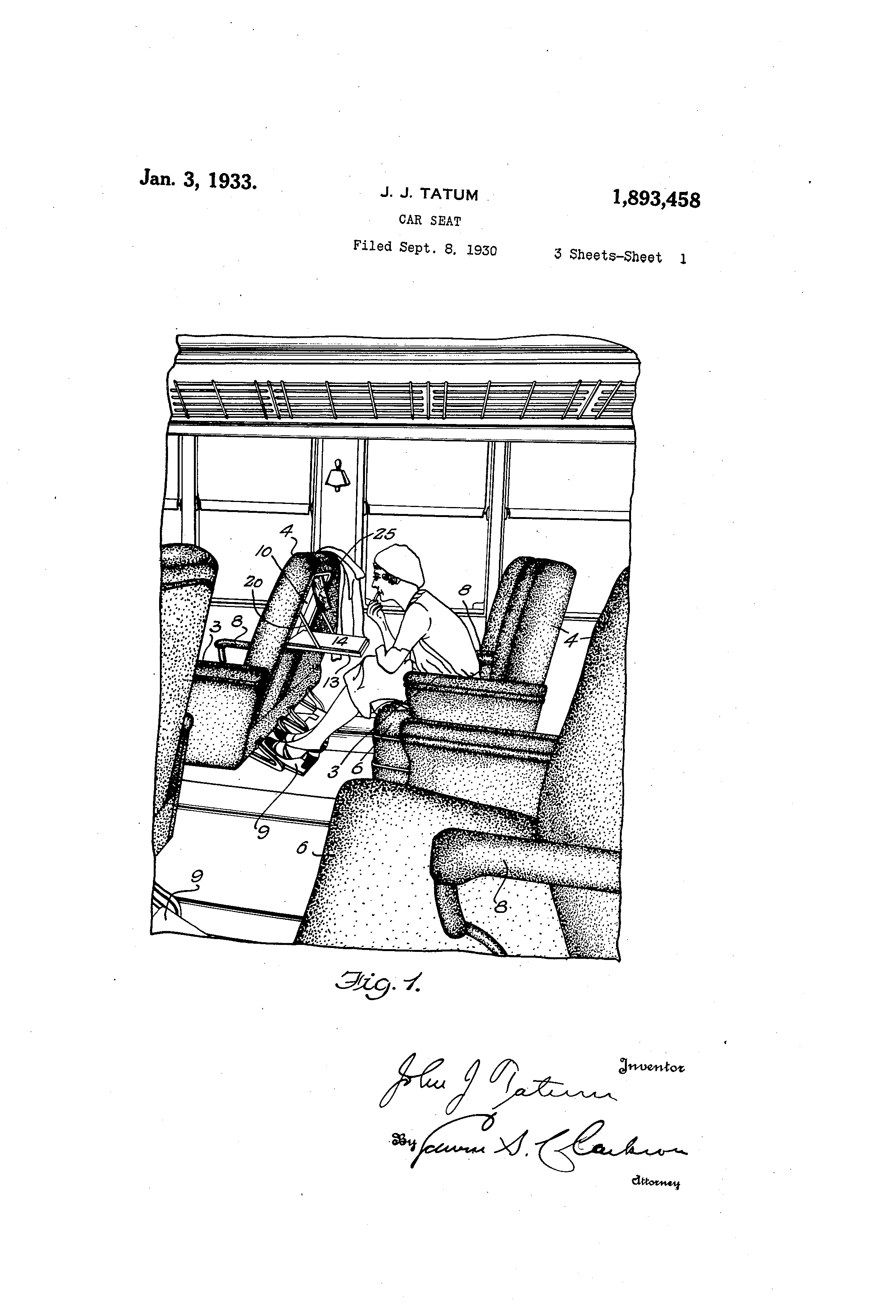 Patent US1893458 Car seat Google Patents
