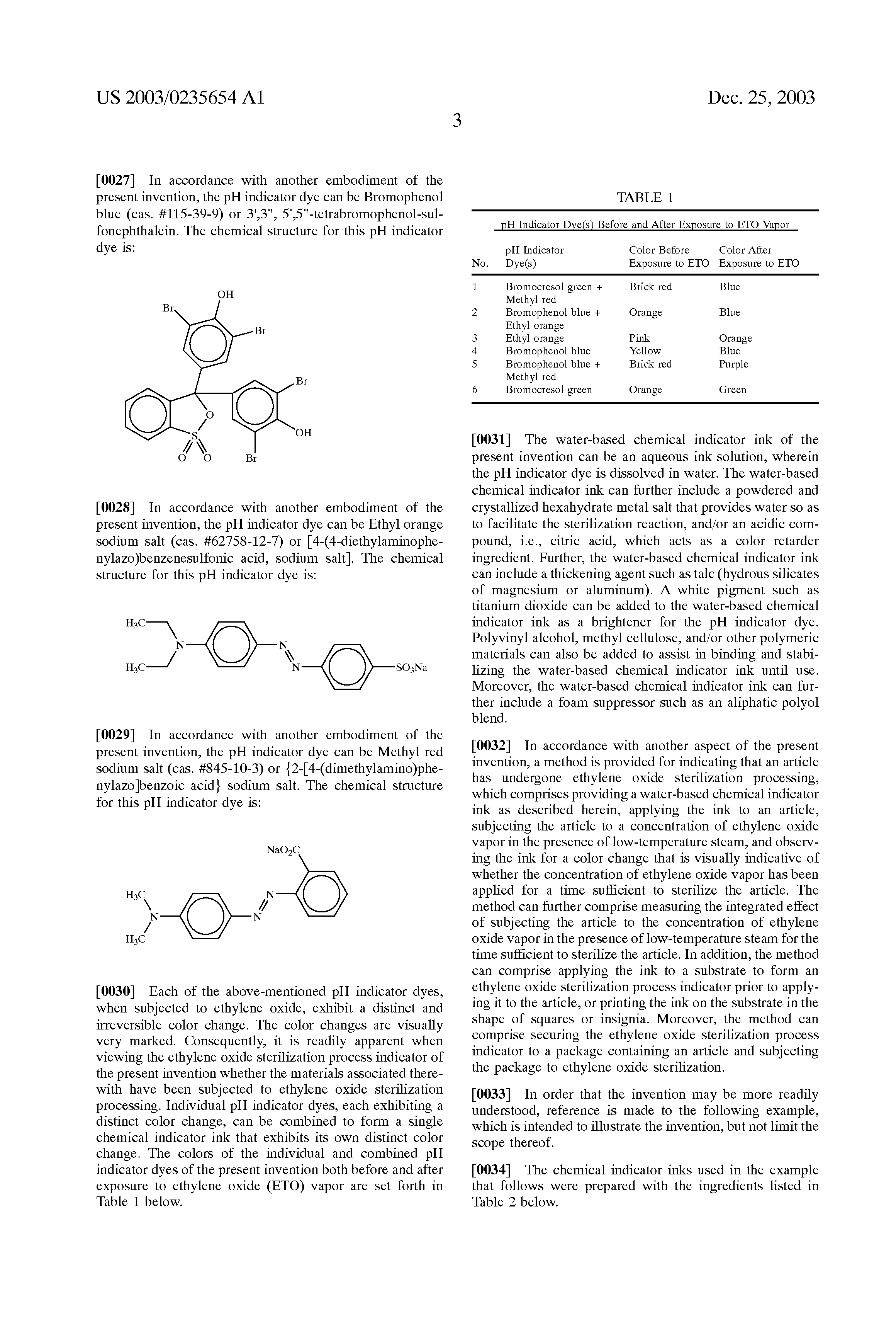 Patent US20030235654 Ethylene Oxide Sterilization Process Indicator