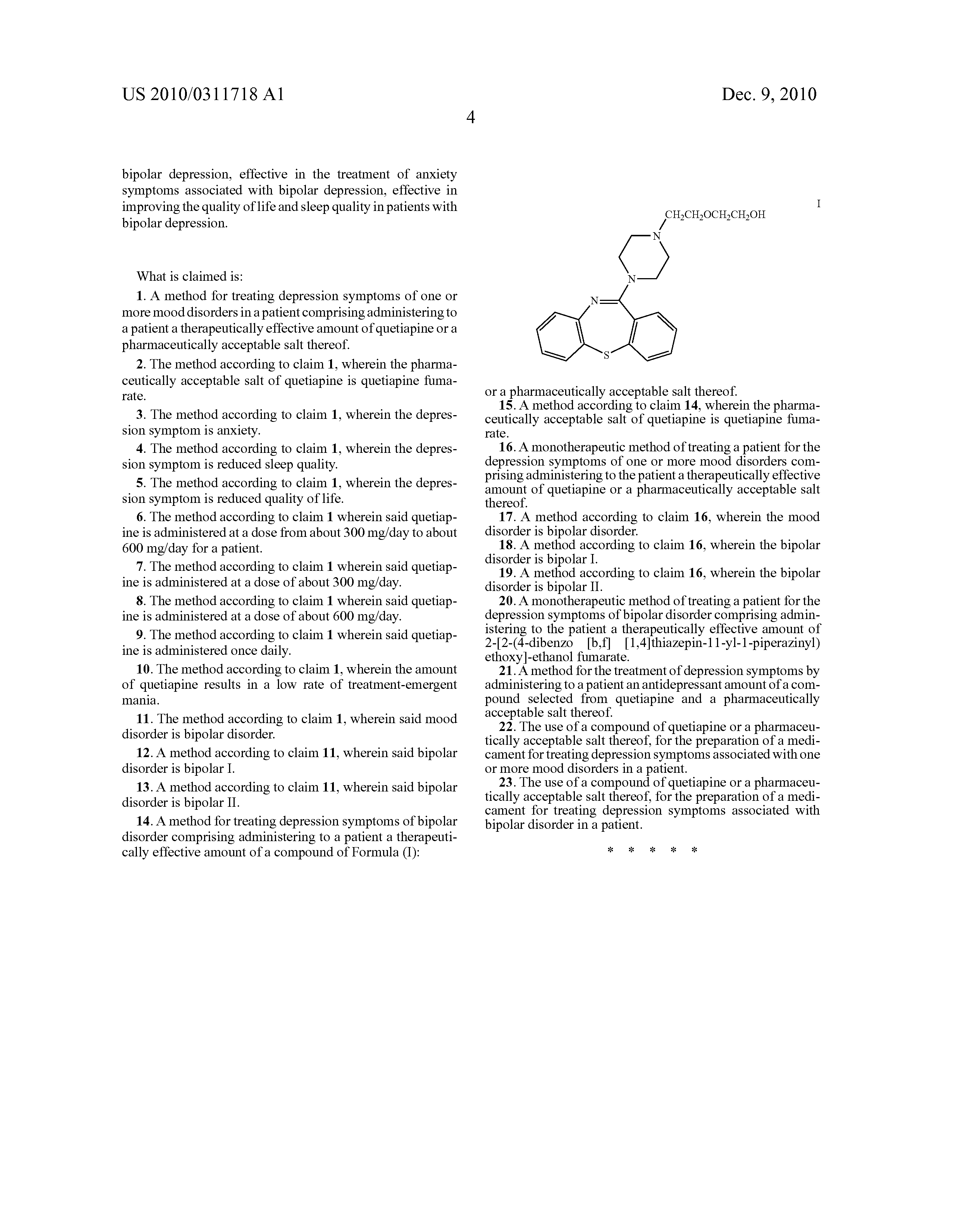 Patent US20100311718 - Treatment of Psychoses with 