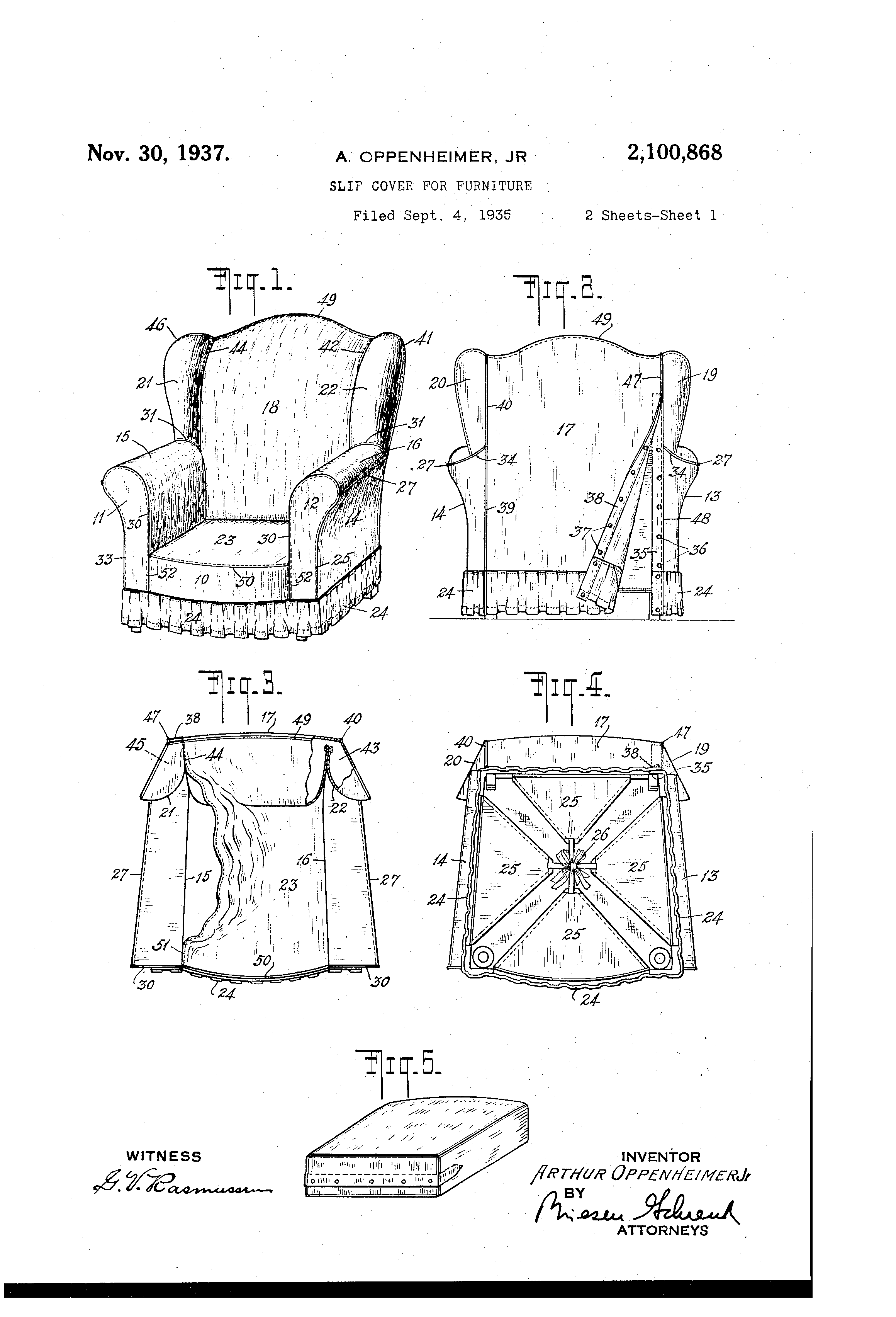 Patent US2100868 Slip cover for furniture Google Patents