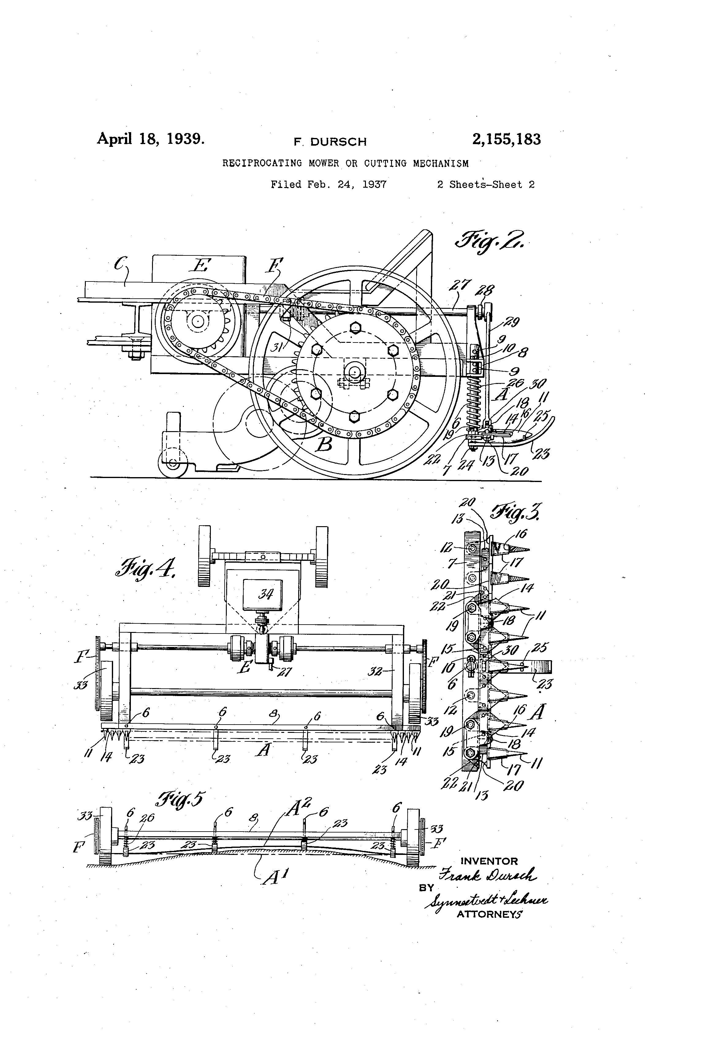 Patent US2155183 Reciprocating mower or cutting mechanism Google