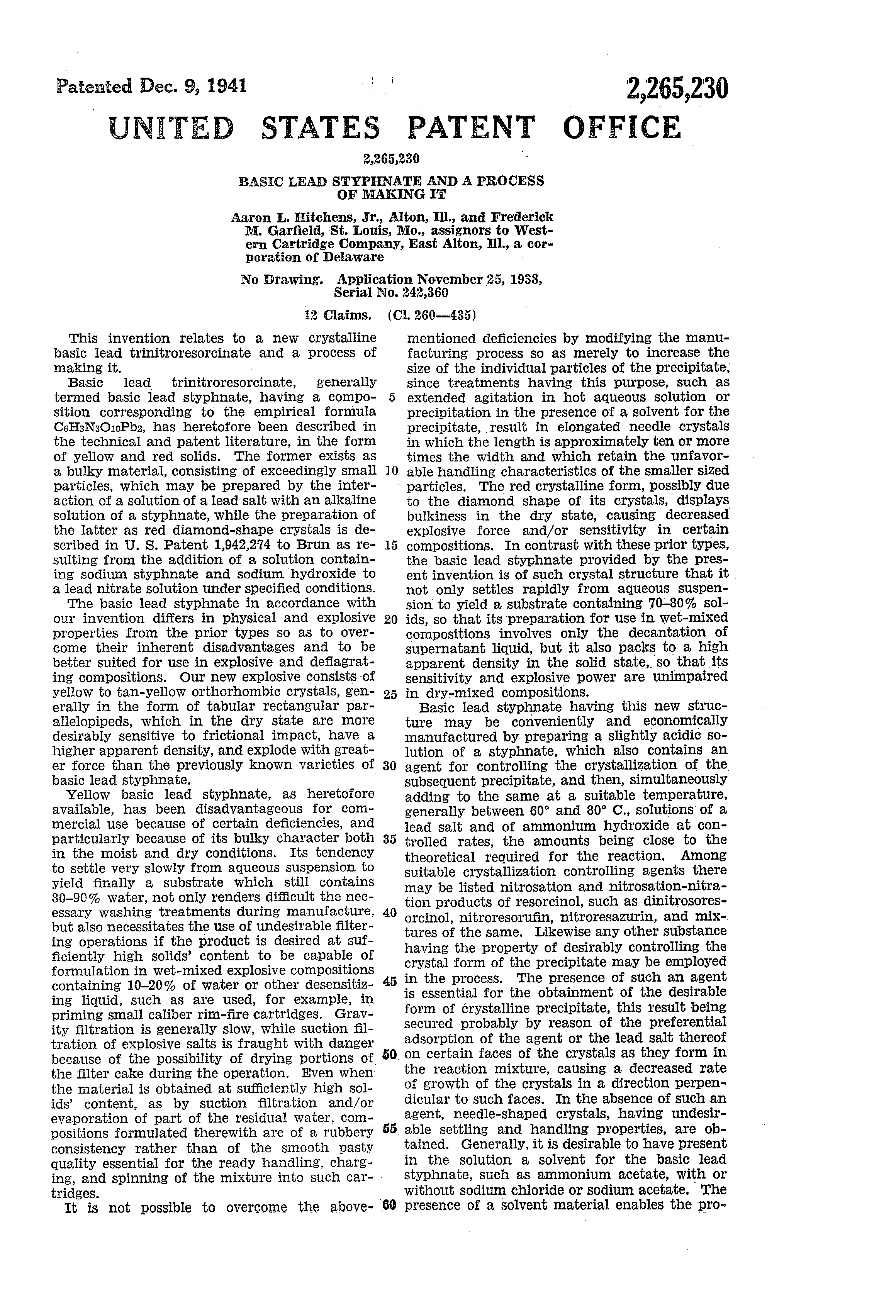 Patent US2265230 Basic lead styphnate and a process of making it Google Patents