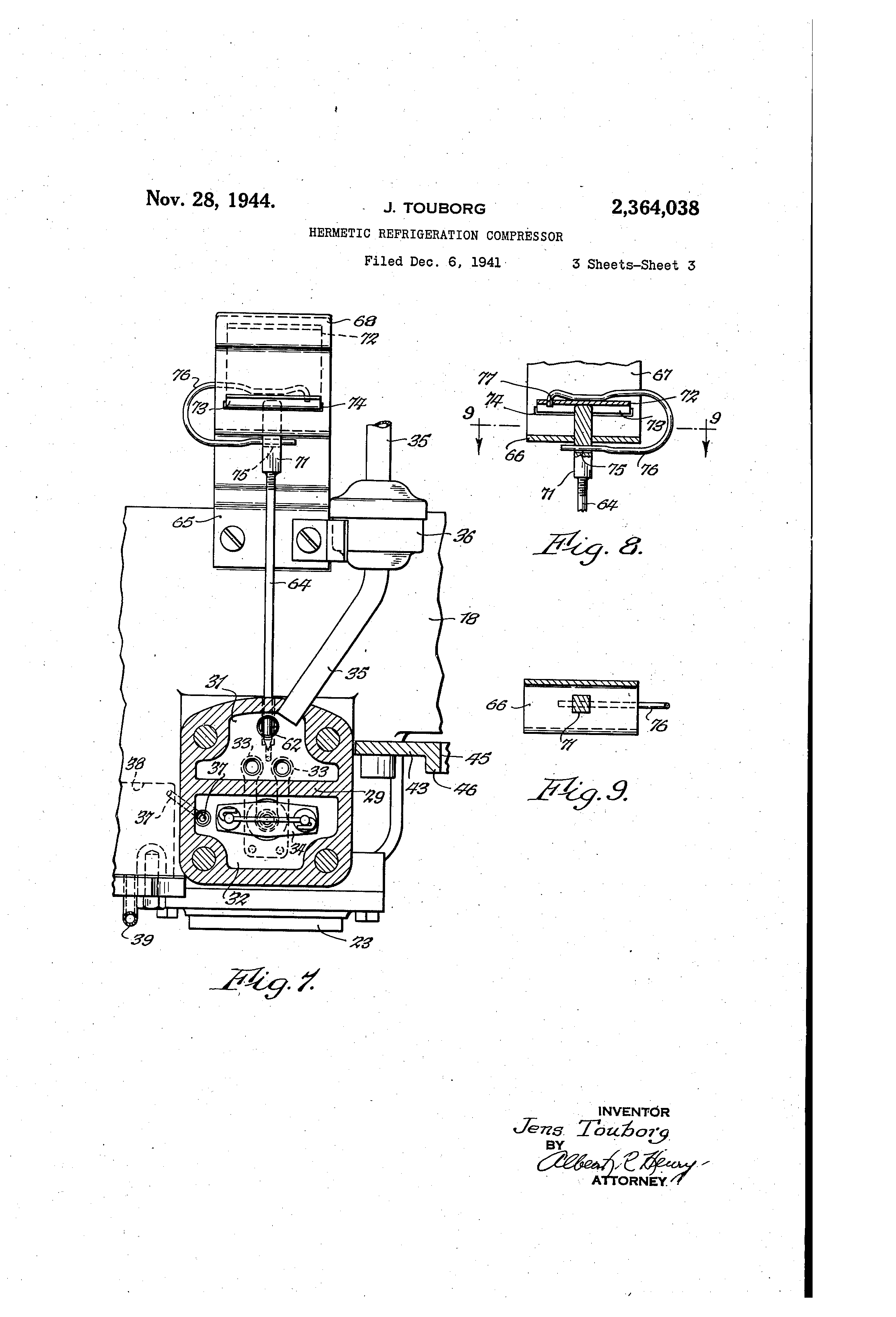 Patent Us2364038 Hermetic Refrigeration Compressor Google Patents Patent Drawing