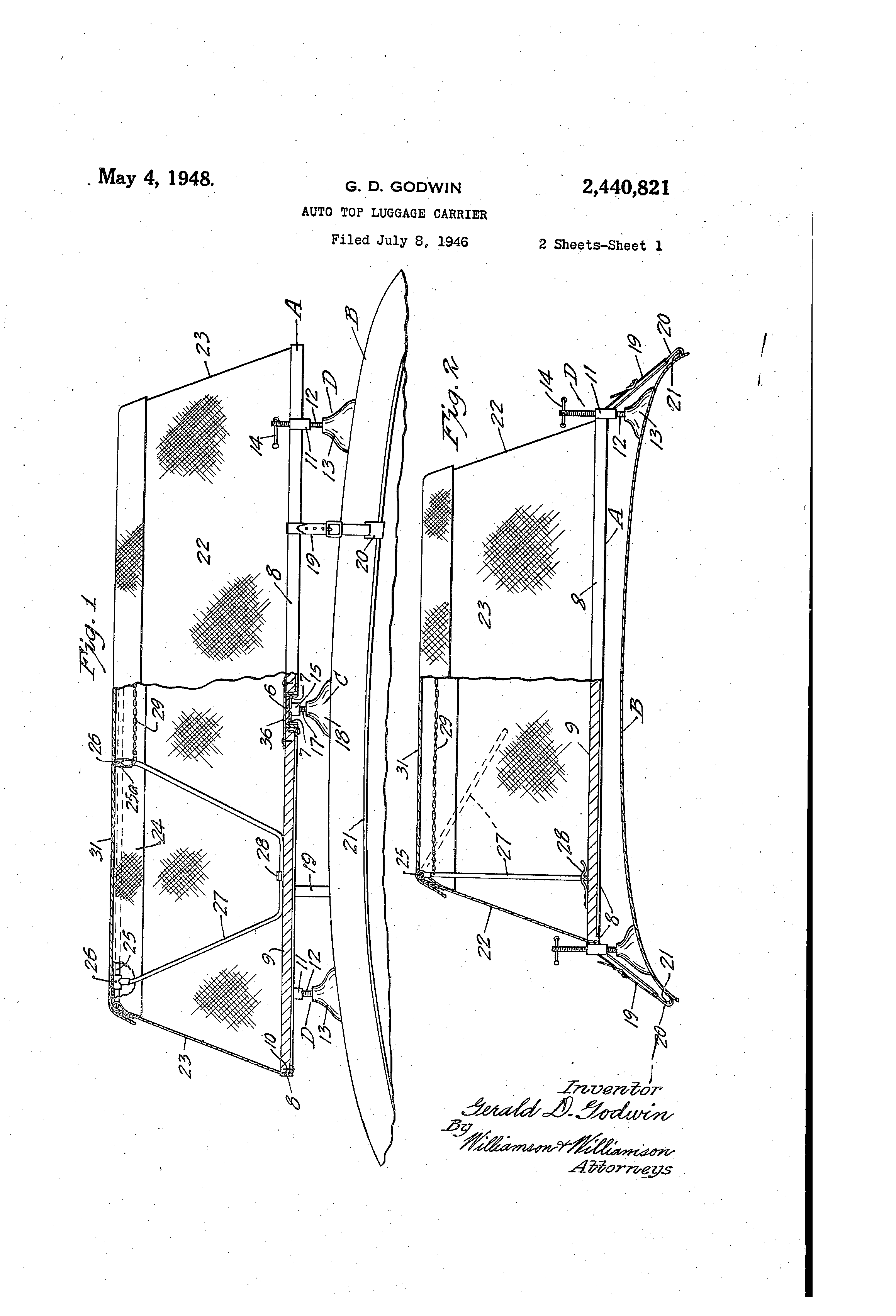 Patent US2440821 Auto top luggage carrier Google Patents