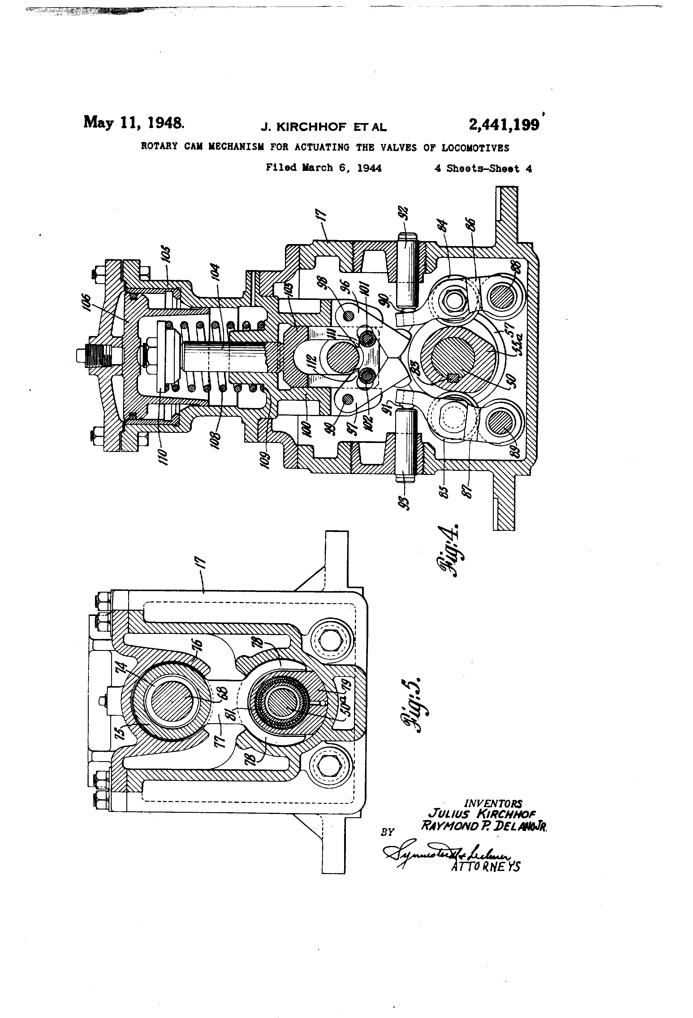 Patent US2441199 Rotary cam mechanism for actuating the valves of