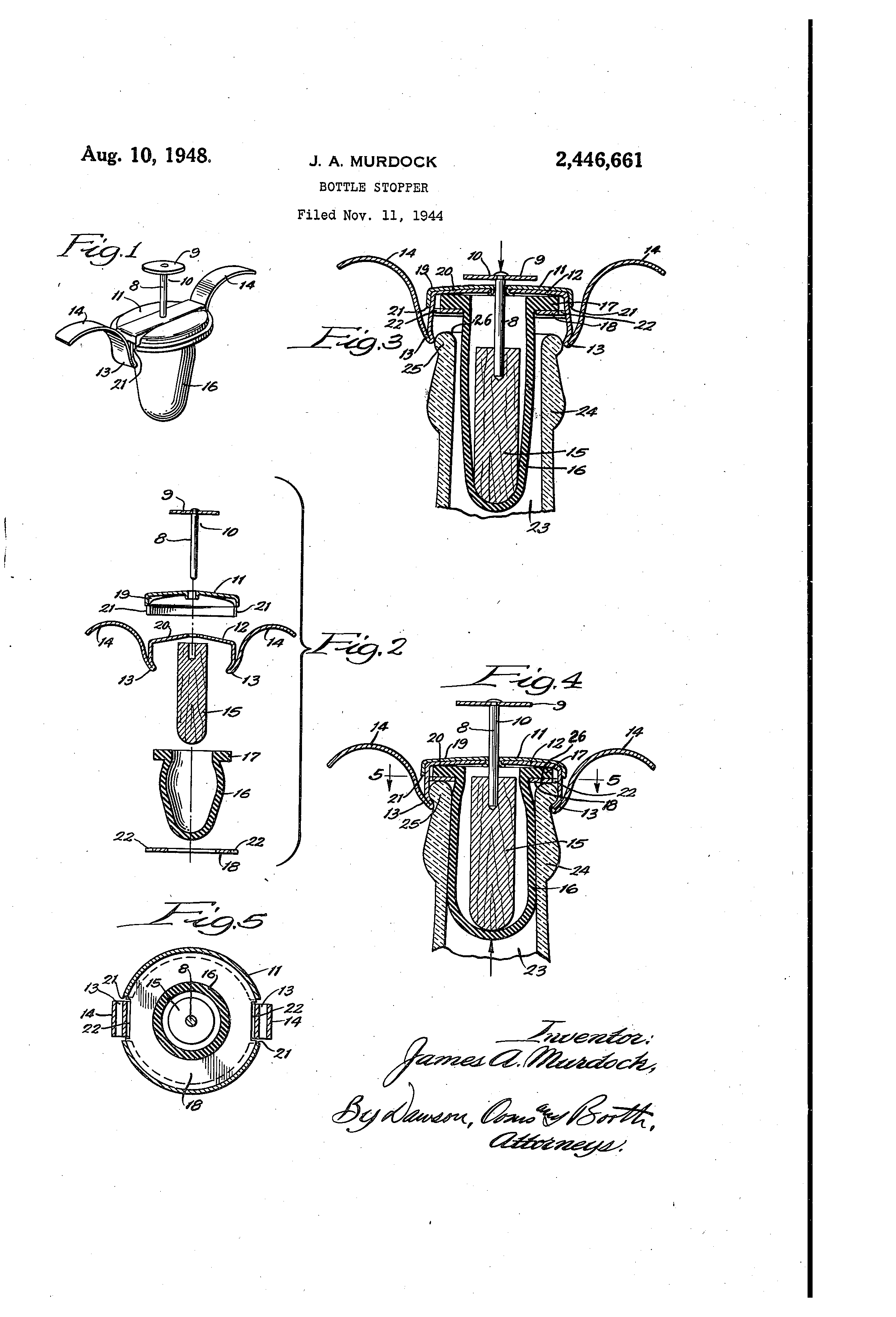 Patent US2446661 Bottle stopper Google Patents