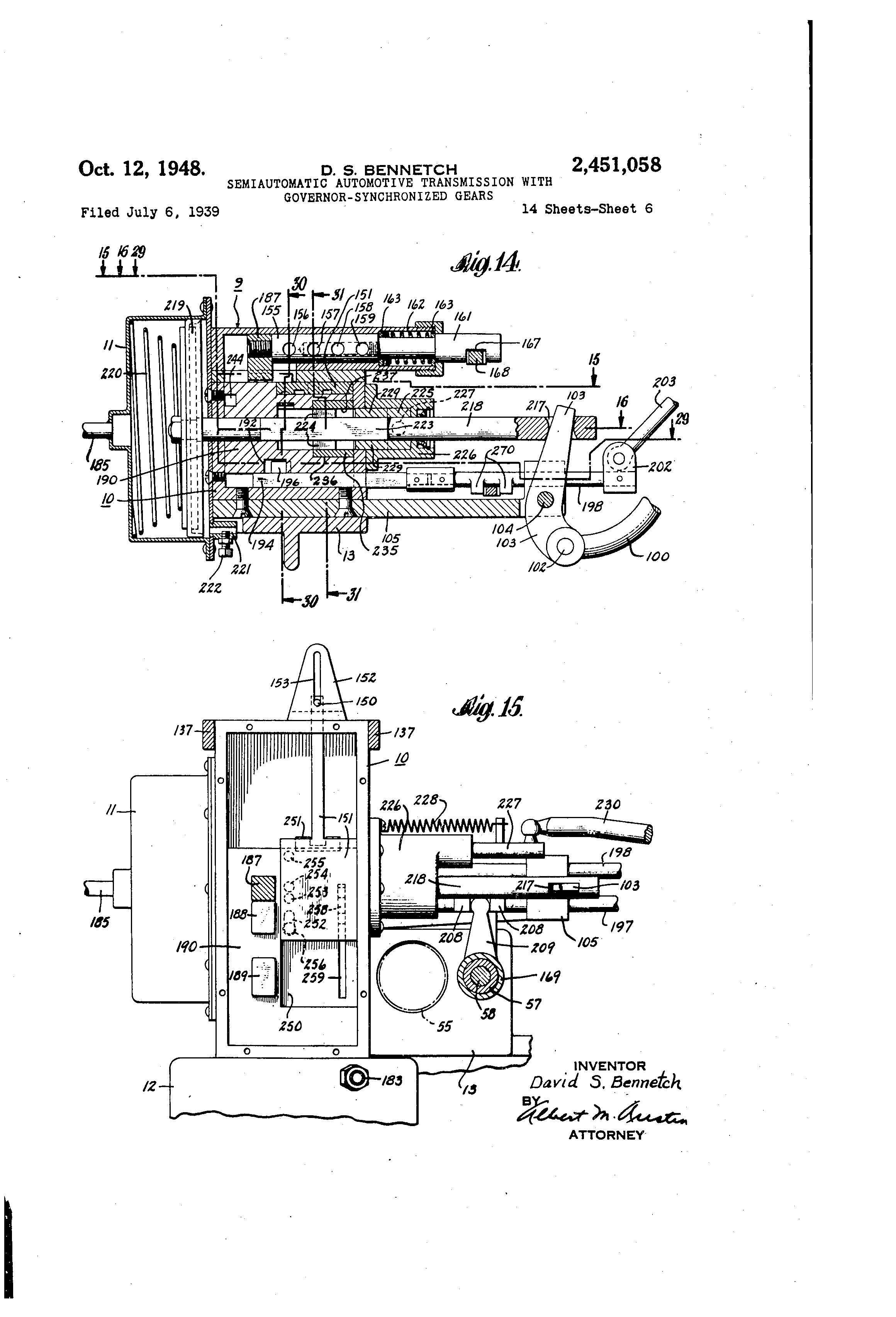 Patent US2451058 Semiautomatic automotive transmission with governor