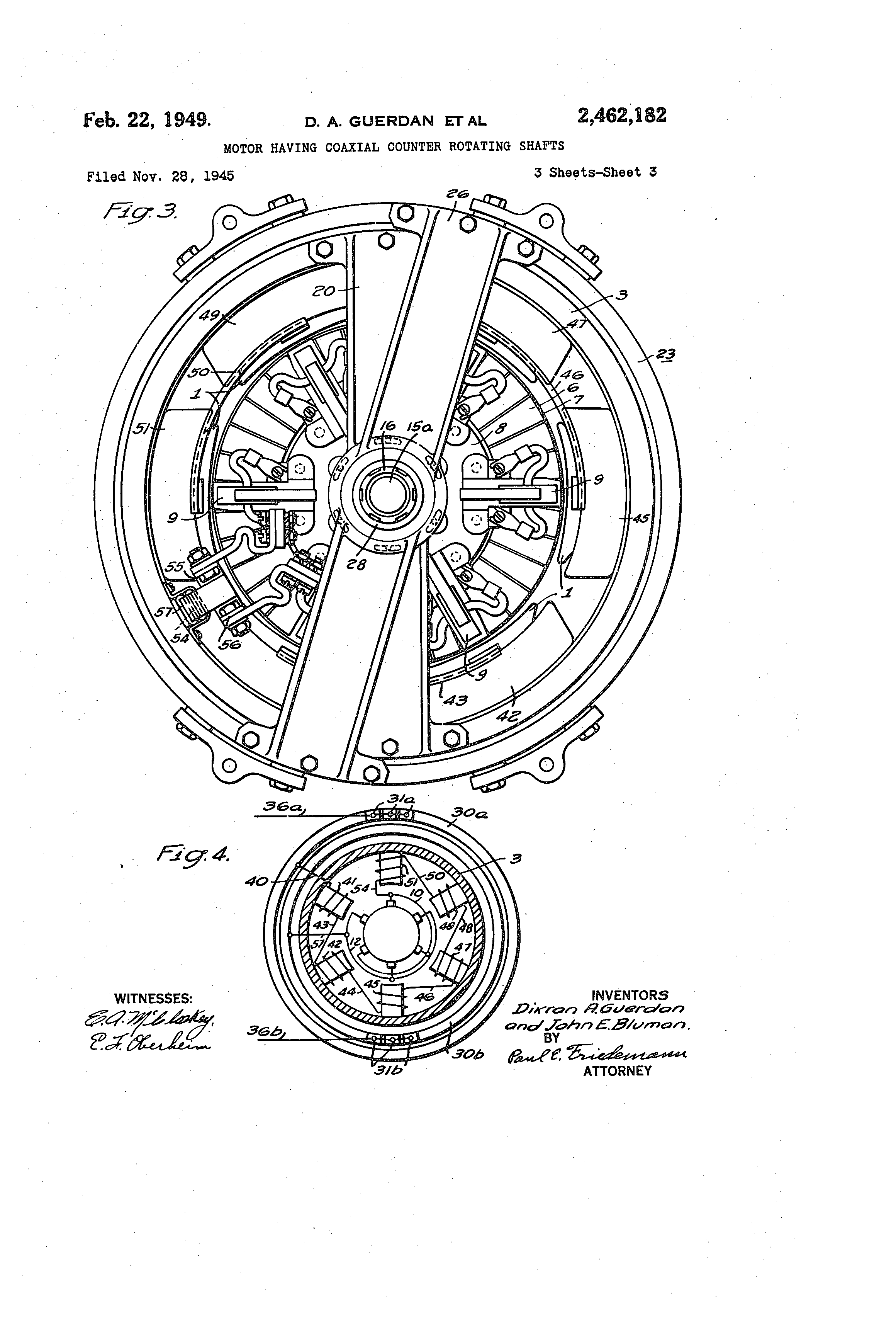 Patent US2462182 Motor having coaxial counterrotating shafts