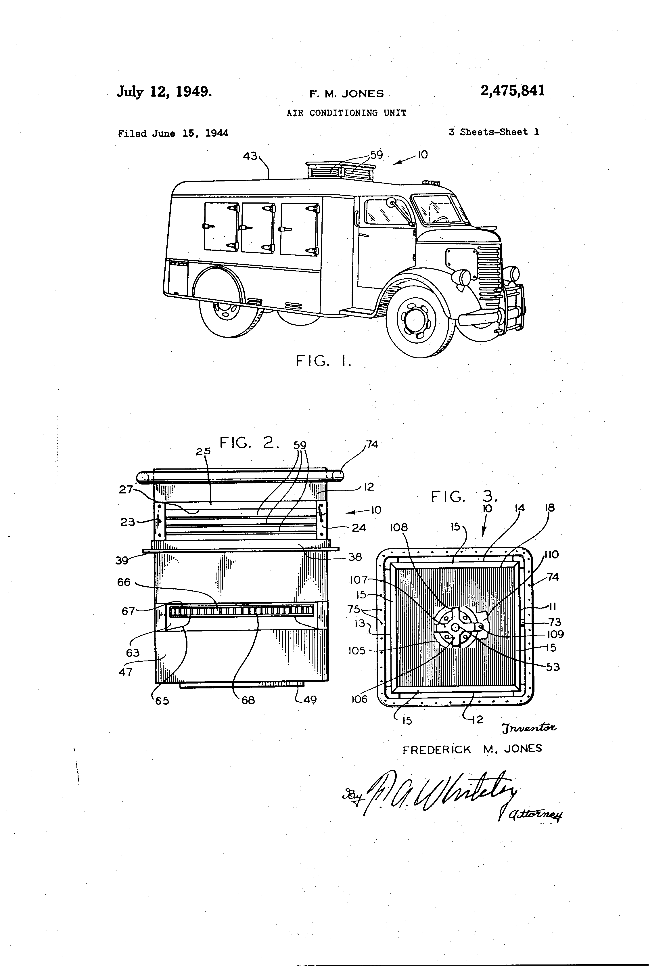 Patent US2475841 - Air conditioning unit - Google Patents refrigerator cooling system diagram 