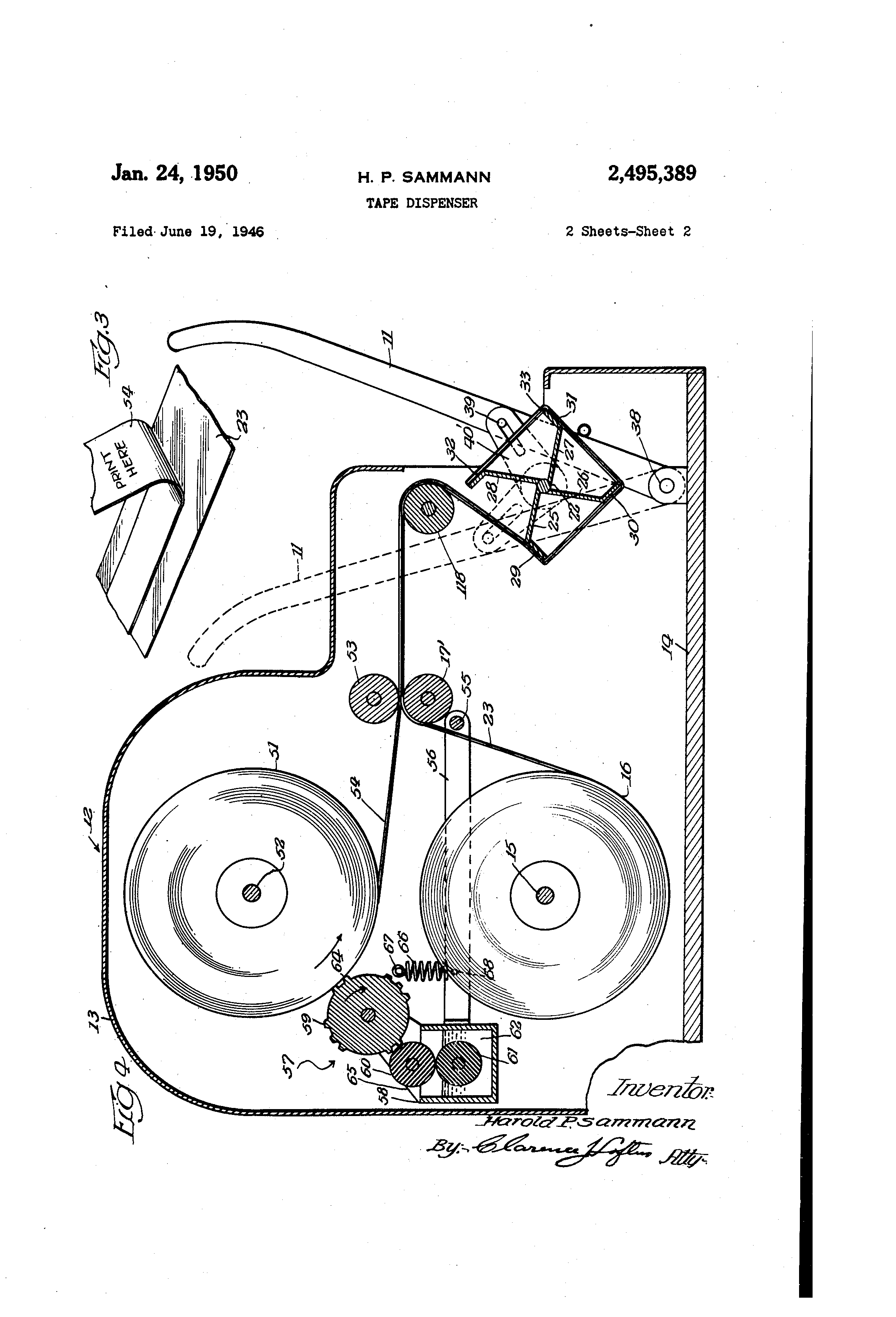 Patent US2495389 Tape dispenser Google Patents