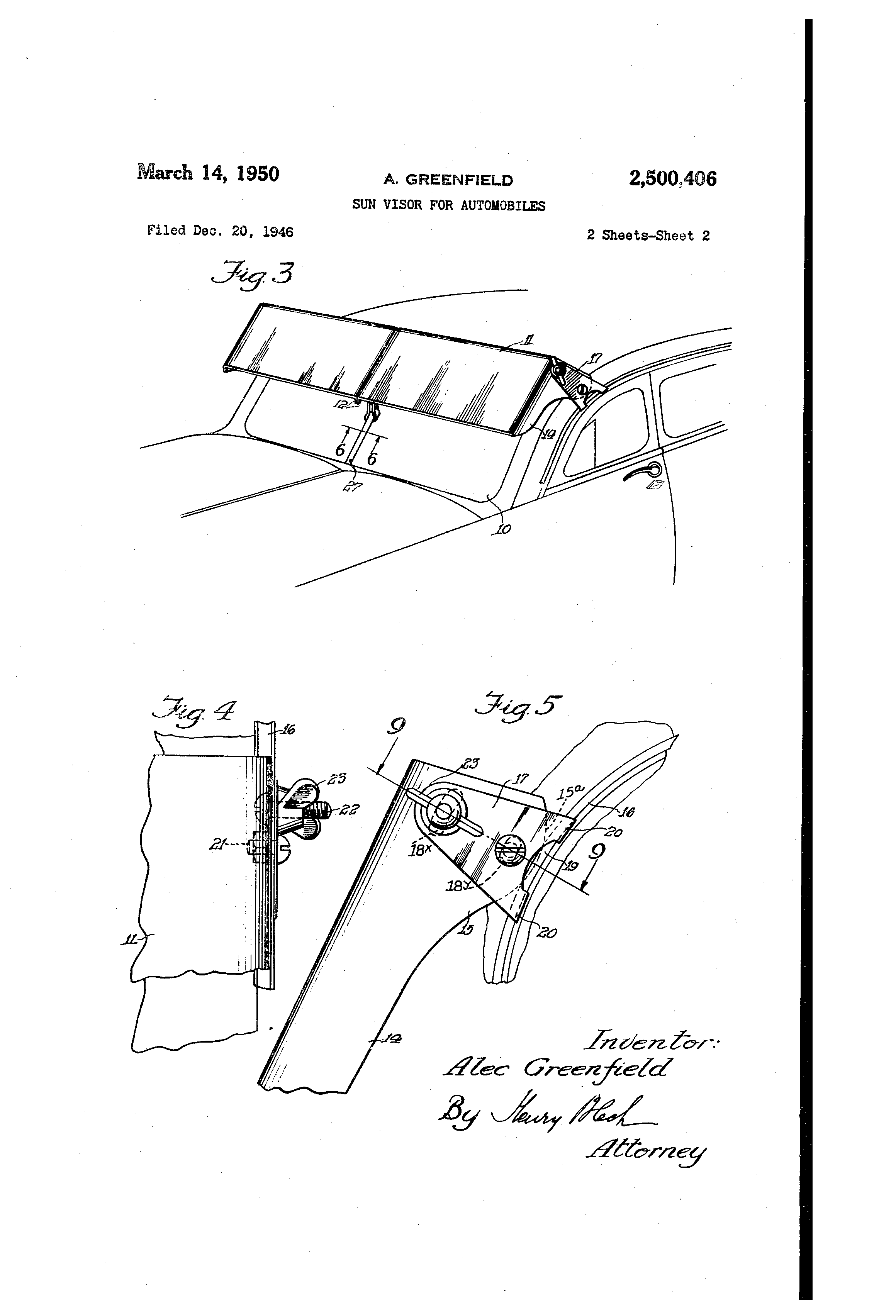 Patent US2500406 Sun visor for automobiles Google Patents