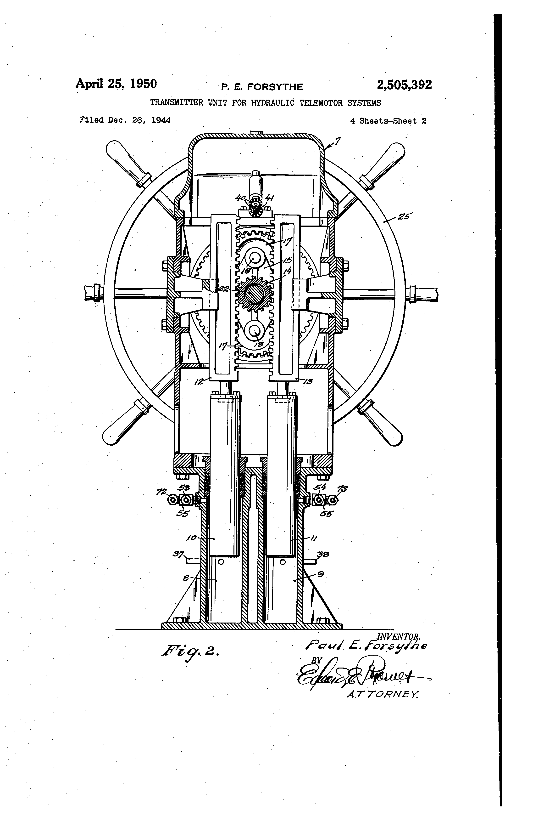 Patent US2505392 Transmitter unit for hydraulic telemotor systems