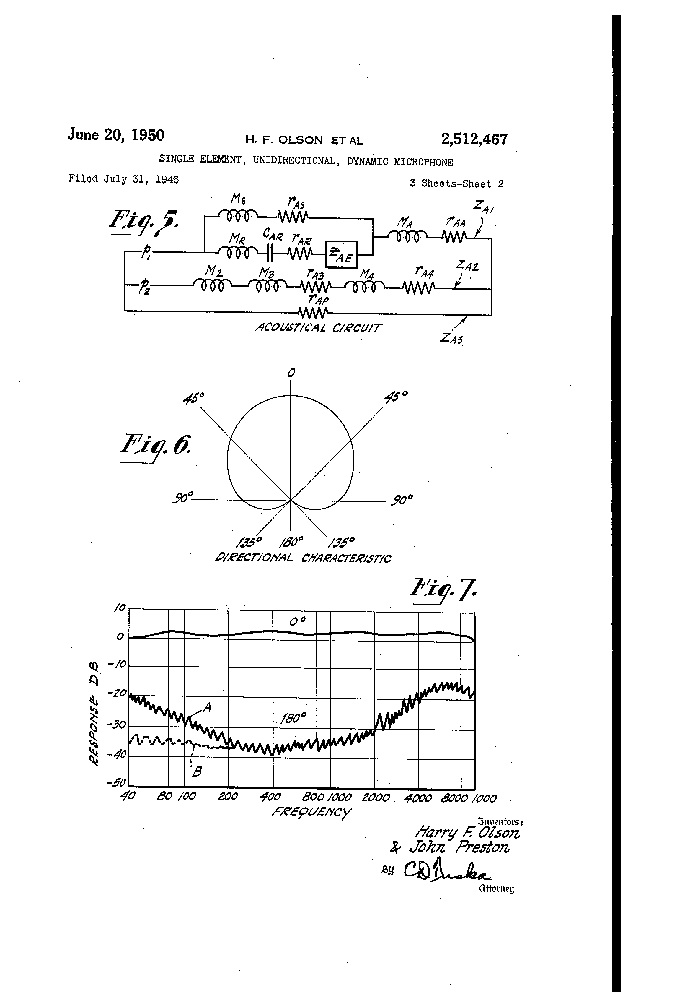 Patent US2512467 Single element, unidirectional, dynamic microphone