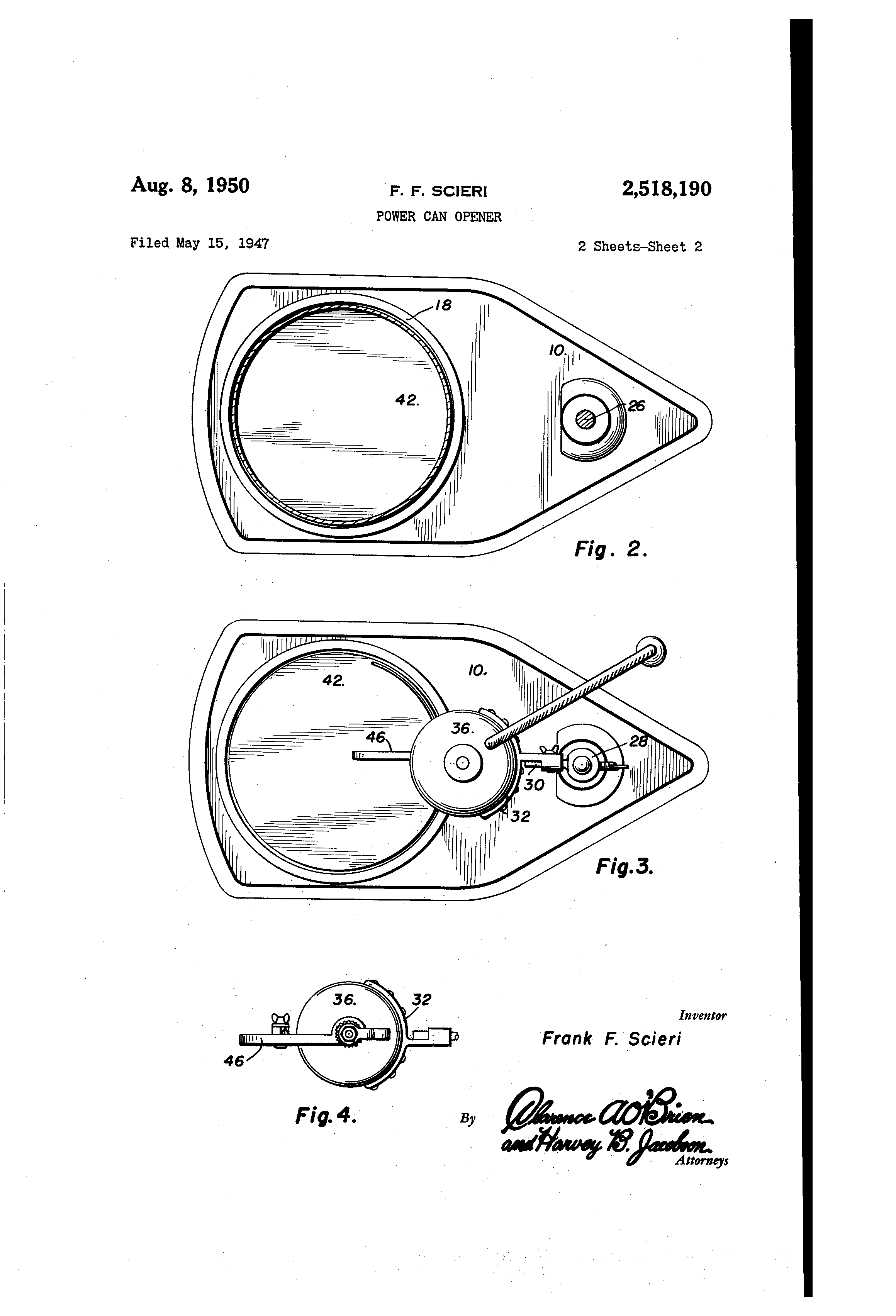 Patent US2518190 Power can opener Google Patents