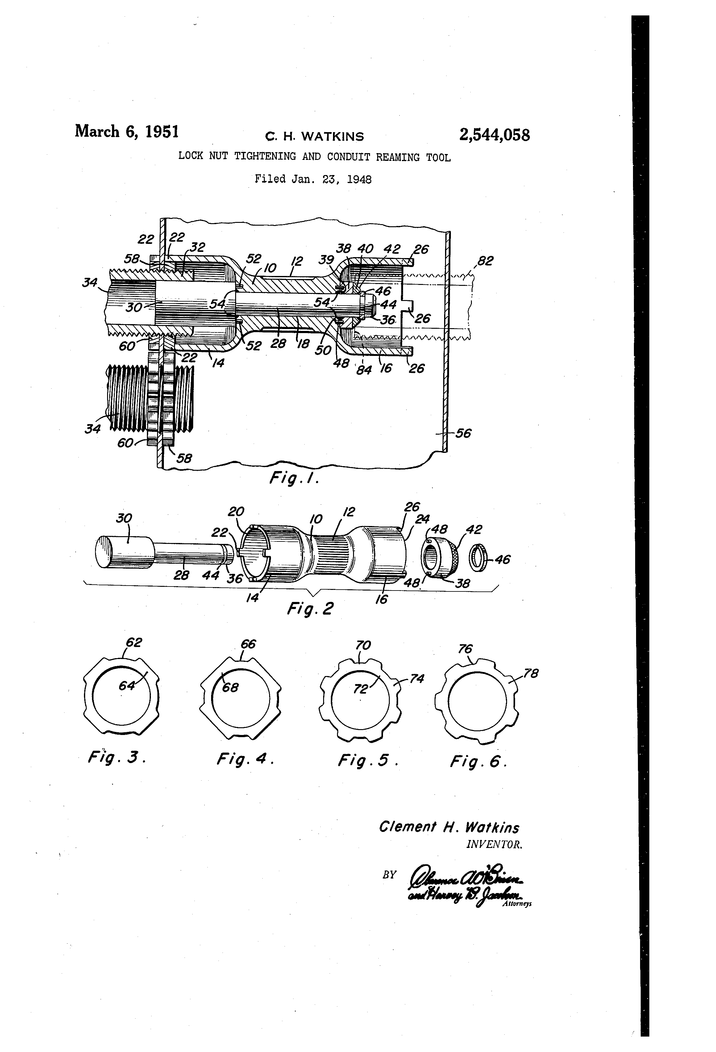 Patent US2544058 Lock nut tightening and conduit reaming tool