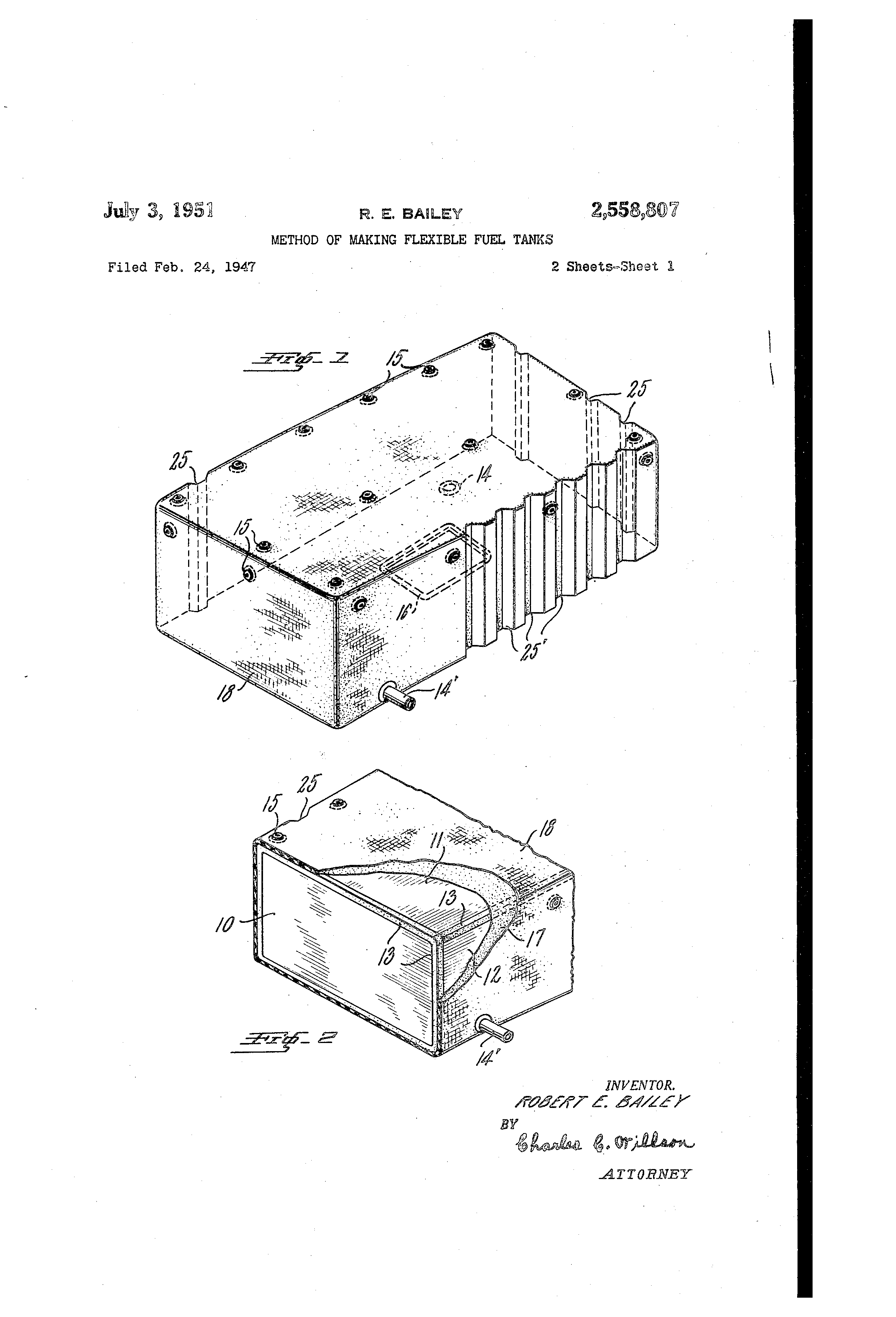 Patent US2558807 Method of making flexible fuel tanks Google Patents