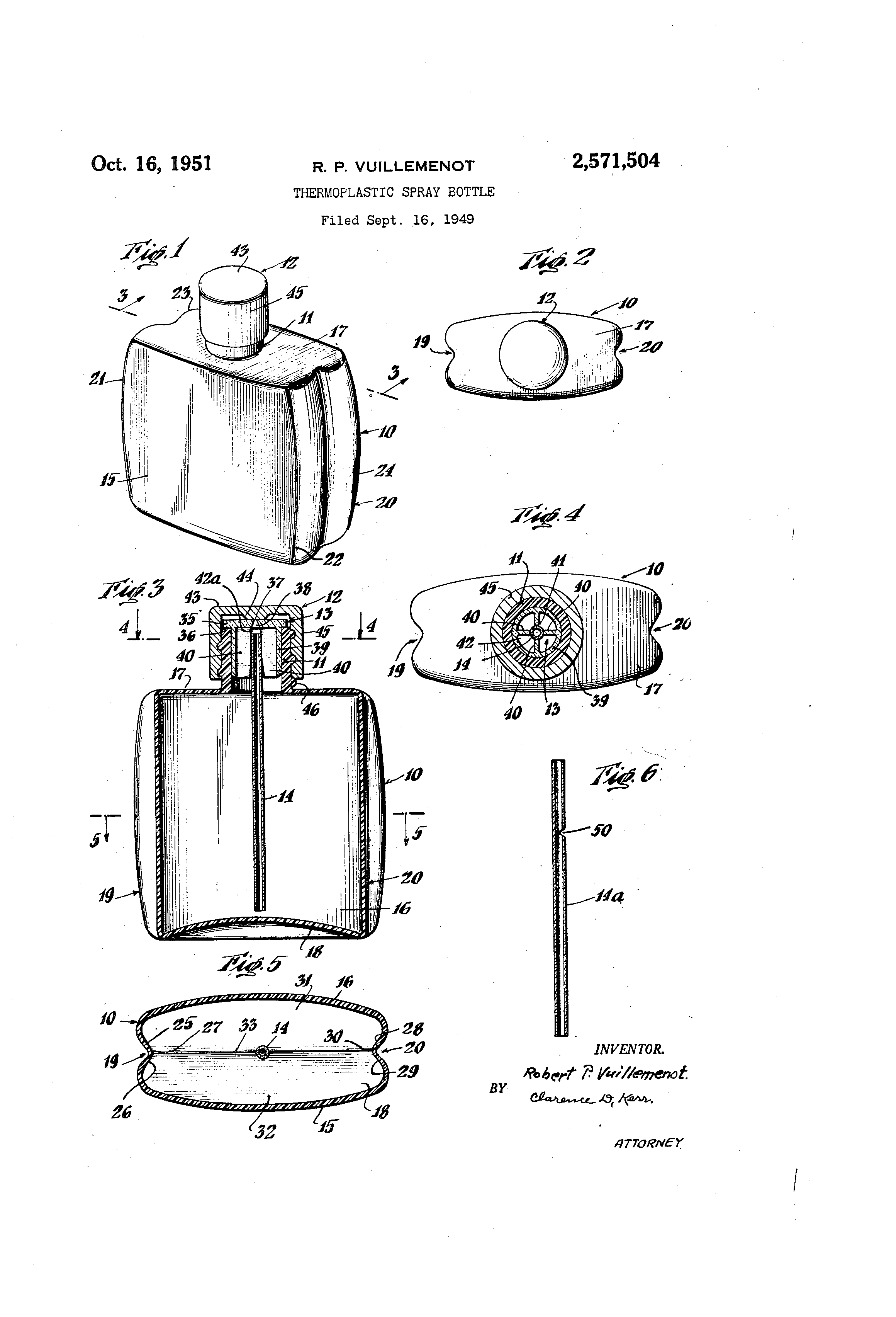 Patent US2571504 Thermoplastic spray bottle Google Patents