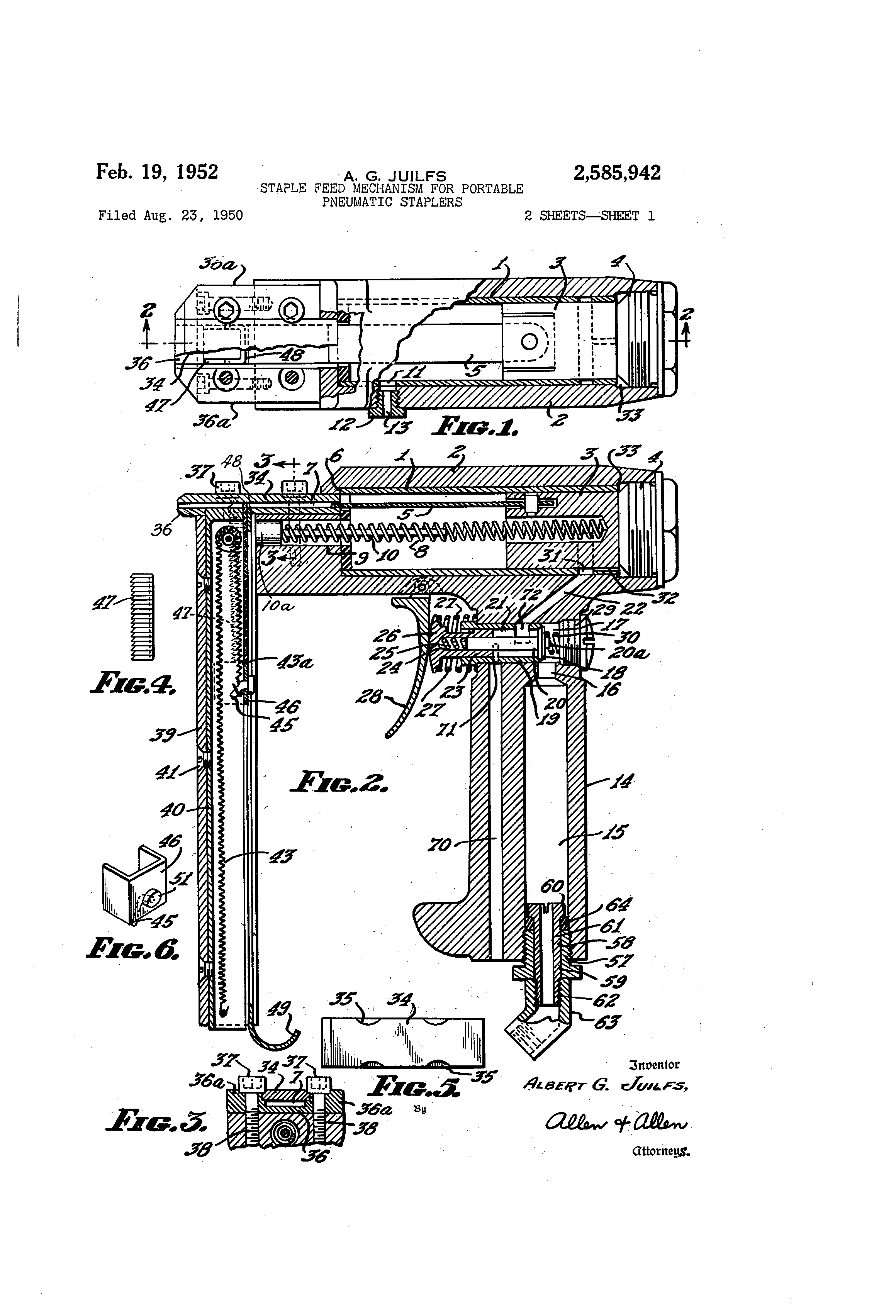 Patent US2585942 Staple feed mechanism for portable pneumatic